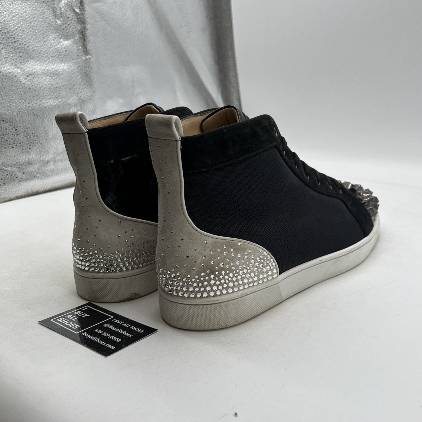 Size 48 - Christian Louboutin LOU MIX Men Crystal Spiked Stud High Top Sneaker
