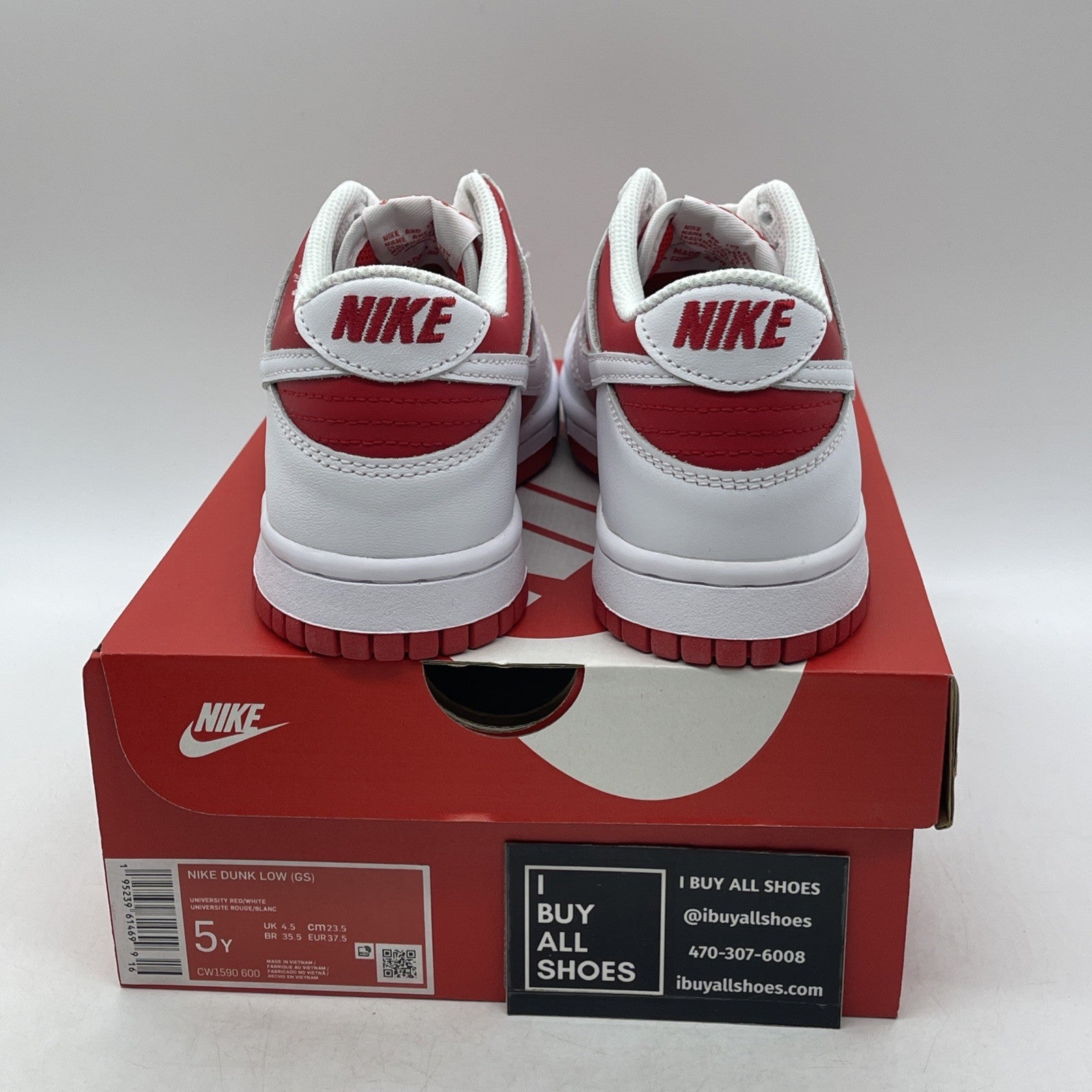 Size 5Y - Nike Dunk Low Shoes Youth White University Red GS (CW1590-600)