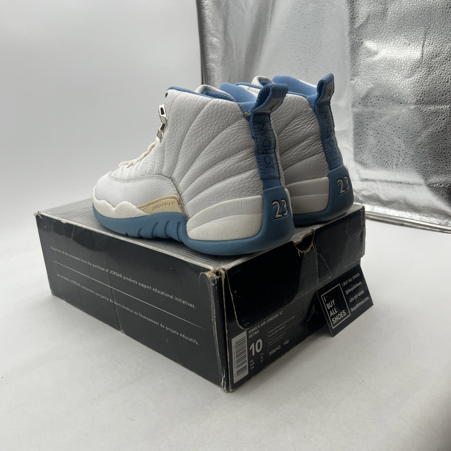 Size 10 - Air Jordan 12 Retro UNC W (308243-142)