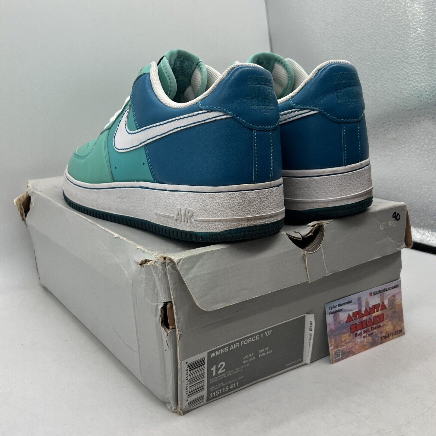 Size 12 - Nike Air Force 1 '07 Azure W White Blue Leather (315115-411)