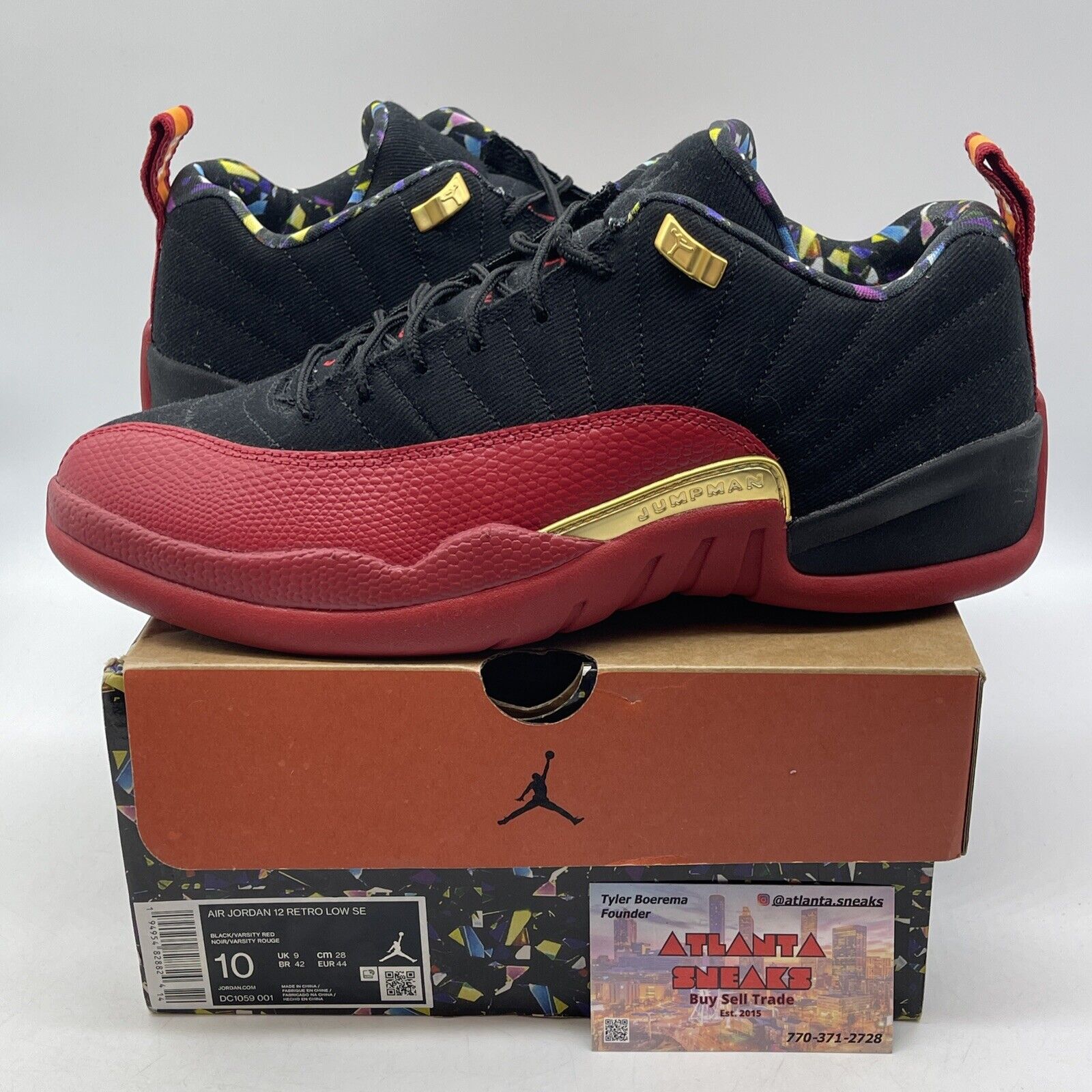Size 10 - Jordan 12 Low SE 'Super Bowl' Black Red Gold Orange (DC1059-001)