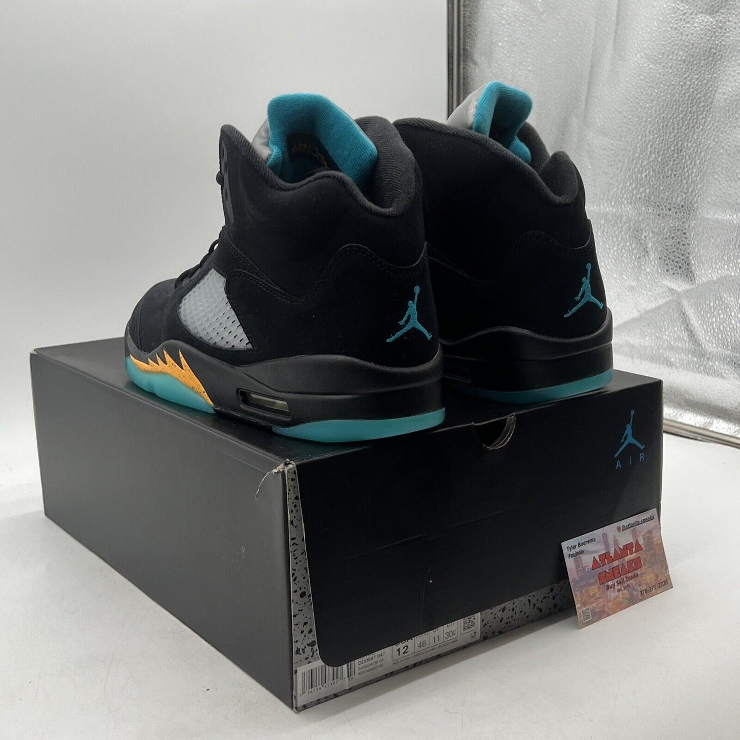 Size 12 - Jordan 5 Retro Mid Aqua Black Yellow Blue Suede (DD0587-047)