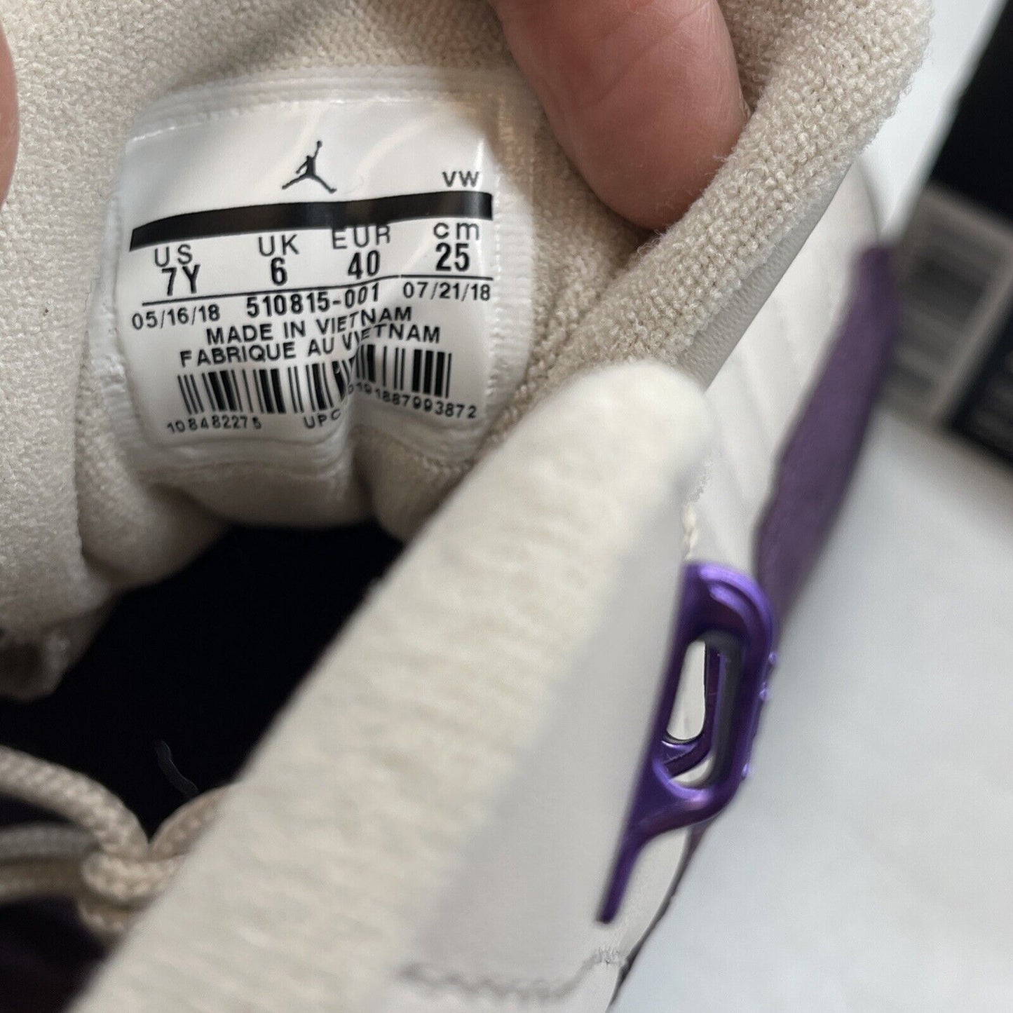Size 7Y - Jordan 12 Retro Desert Sand (GS) Purple White Leather ( 510815-001)