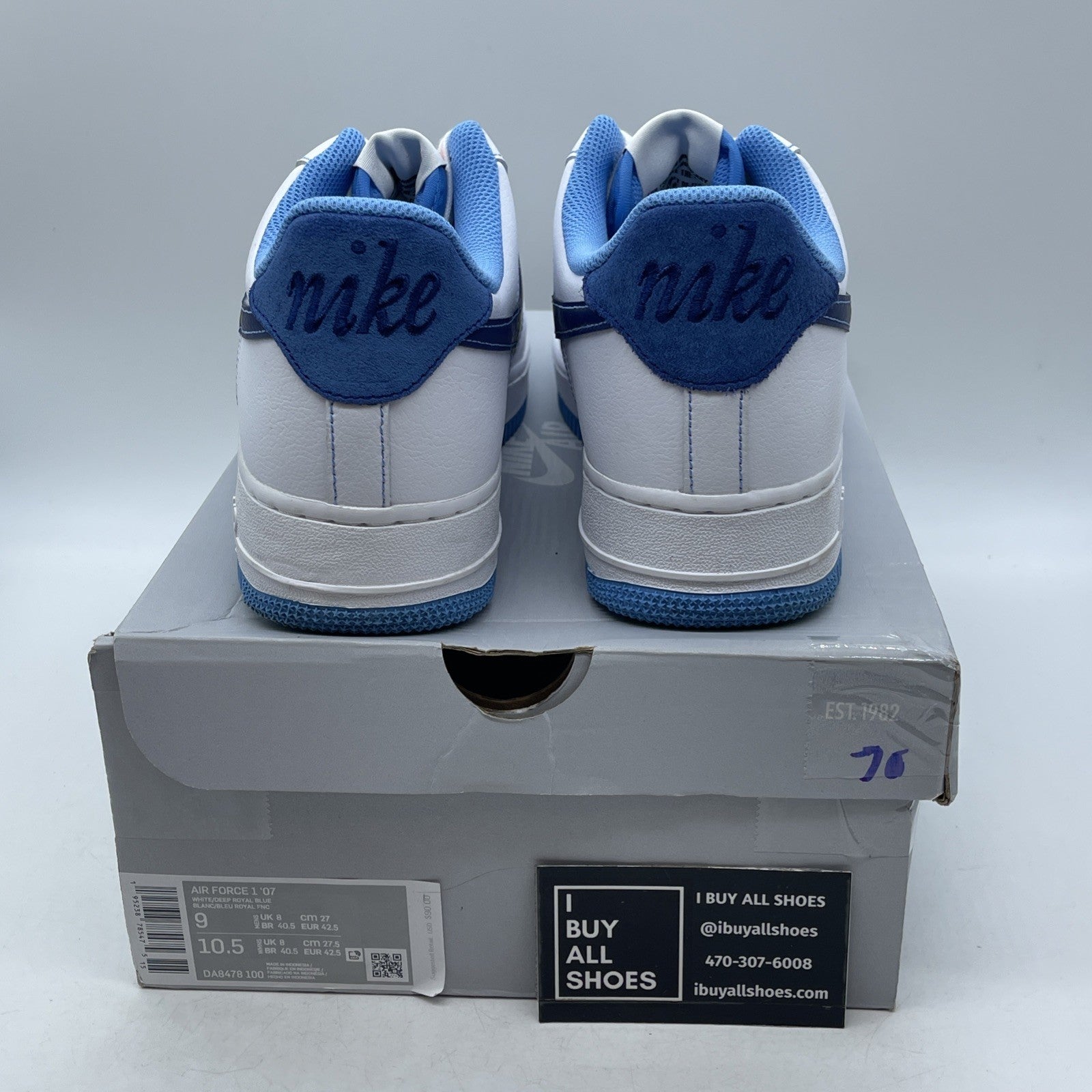 Size 9 - Nike Air Force 1 '07 First Use - White University Blue (DA8478-100)