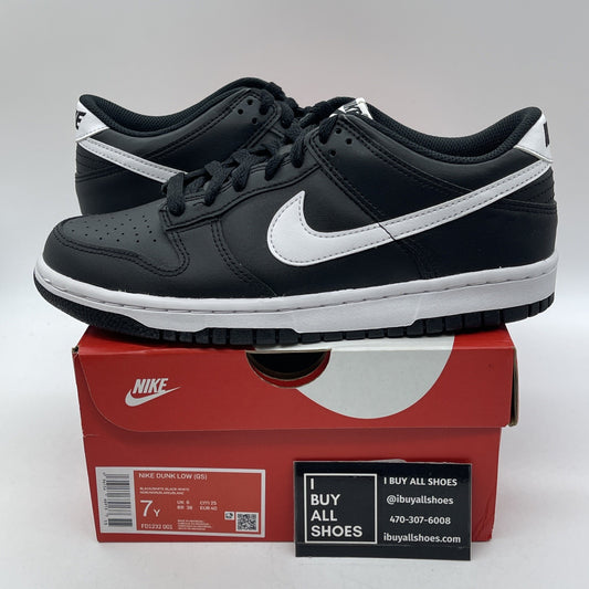 Size 7Y - Nike Dunk Low Black Panda 2.0 White Leather (FD1232-001)