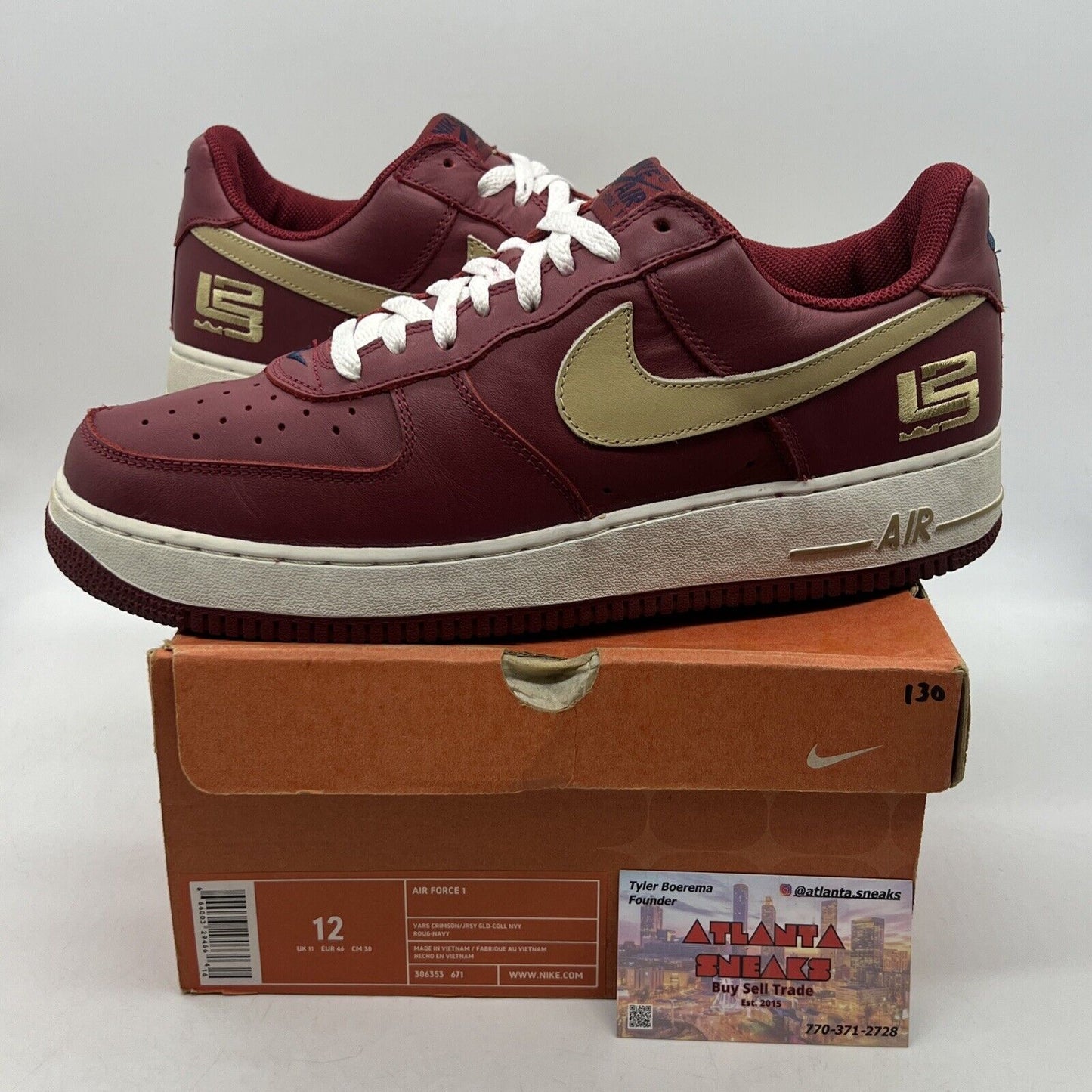 Size 12 - Nike Air Force 1 Low LeBron James White Gold Leather (306353-671)