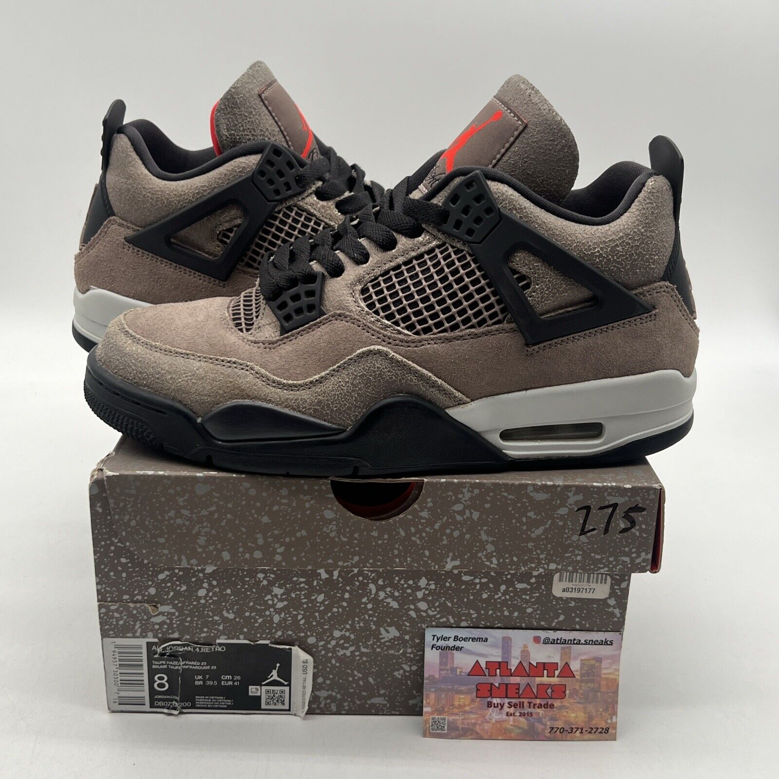 Size 8 - Jordan 4 Retro Mid Taupe Haze Black White Brown Red (DB0732-200)