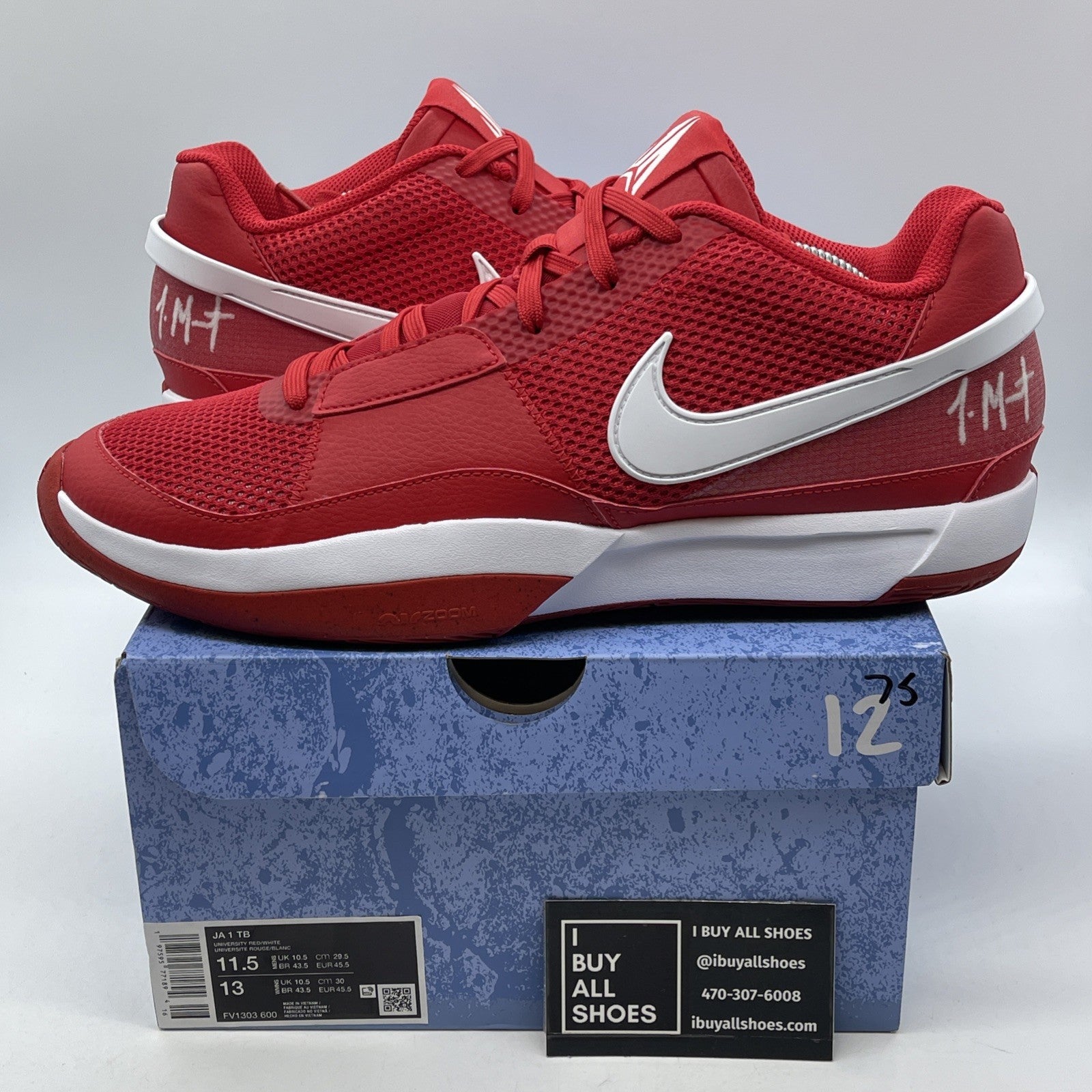 Size 11.5 - Nike Ja 1 TB Basketball Shoes University Red White (FV1303-600)
