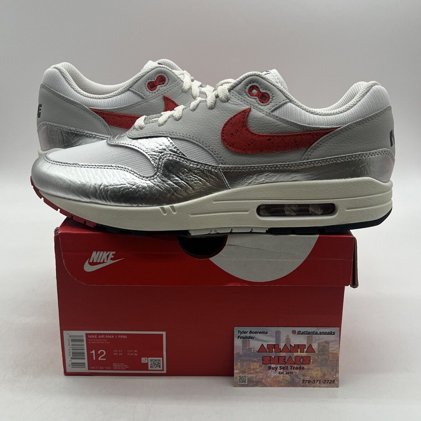 Size 12 - Nike Air Max 1 Premium SE Hot Sauce White Red Silver (HF7746-100)