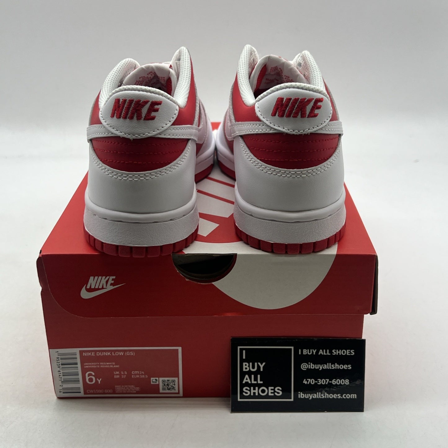 Size 6Y - Nike Dunk Low Shoes Youth White University Red GS (CW1590-600)