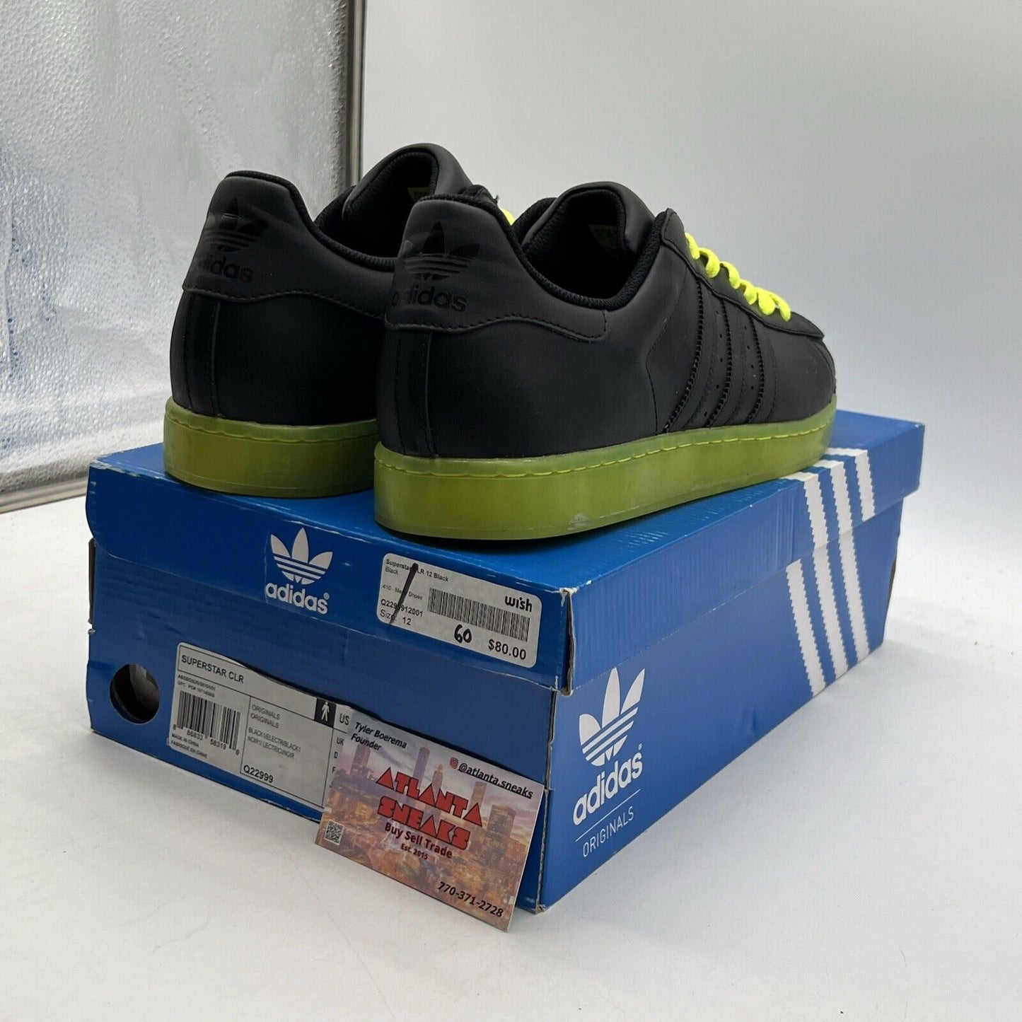 Size 12 - Adidas (Q22999) Black Electric Green Superstar CLR Basketball