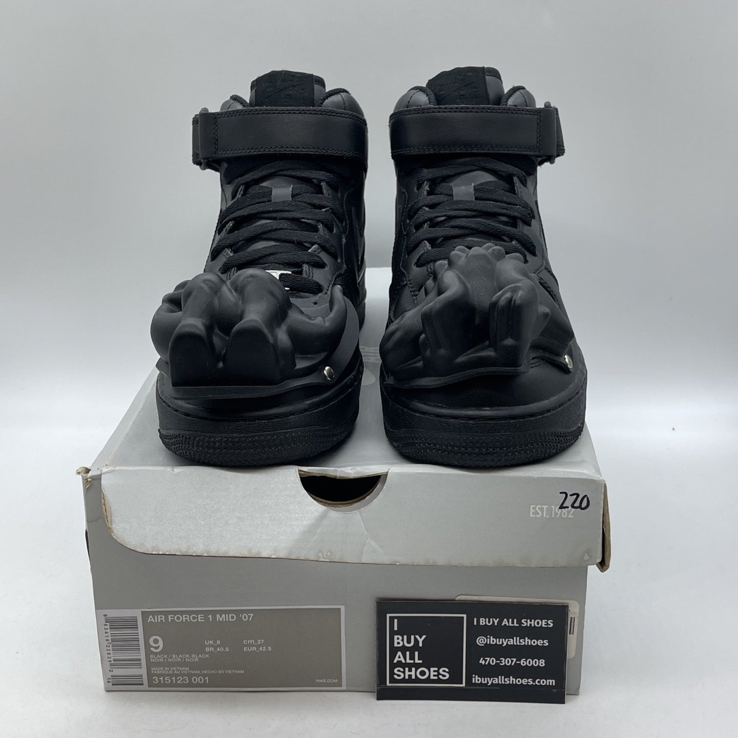 Size 9 - Nike Air Force 1 '07 Mid Triple Black Leather (315123-001)