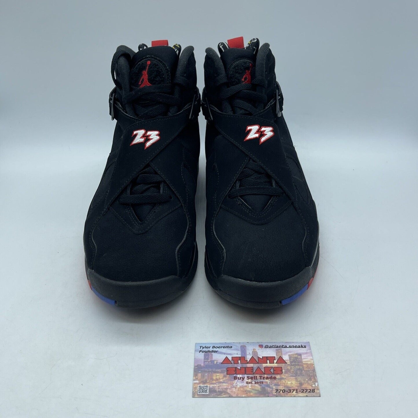 Size 10.5 - Jordan 8 Retro Mid Playoff White Black Red Blue Suede (305381-062)