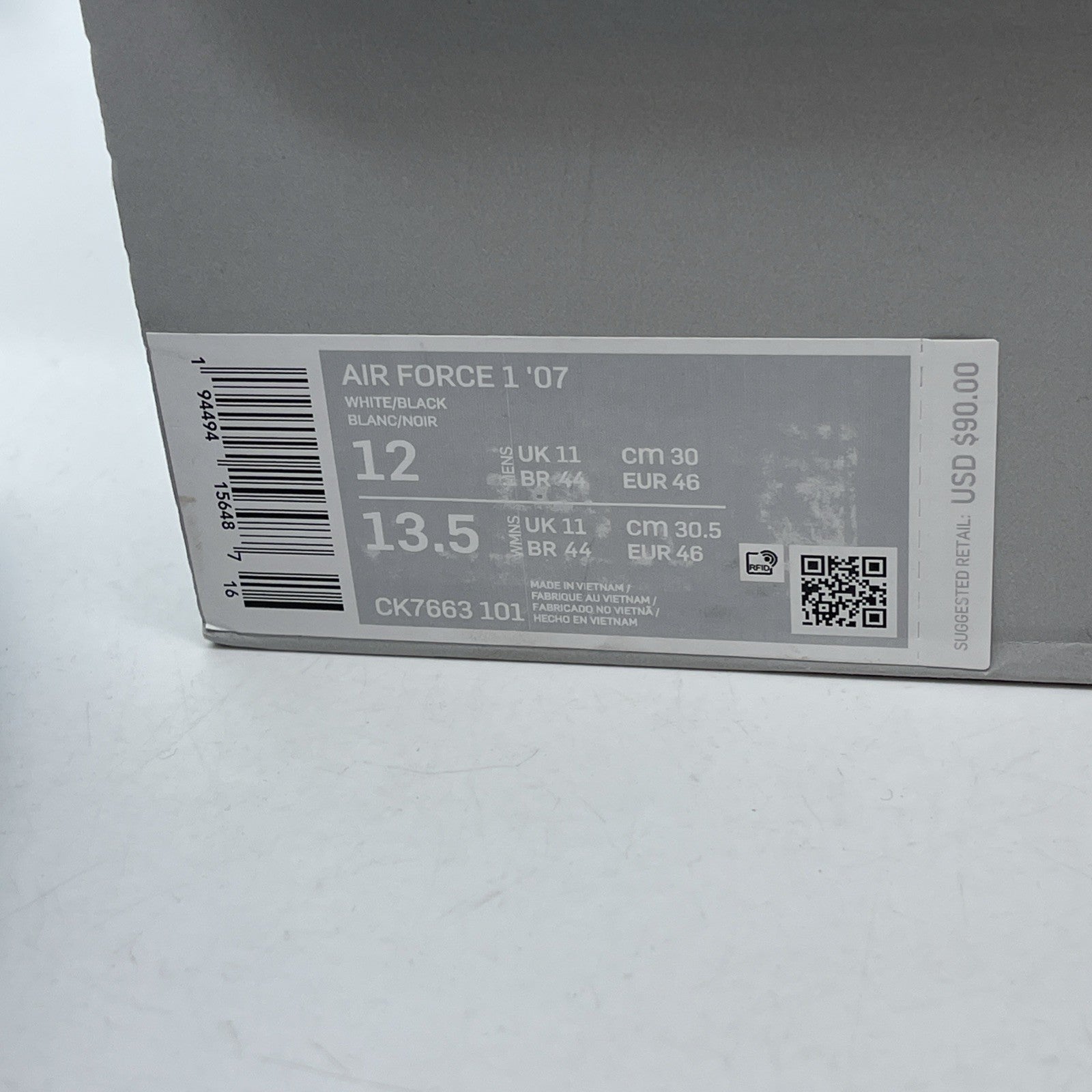 Size 12 - Nike Air Force 1 Low White Black Sole Leather (CK7663-101)
