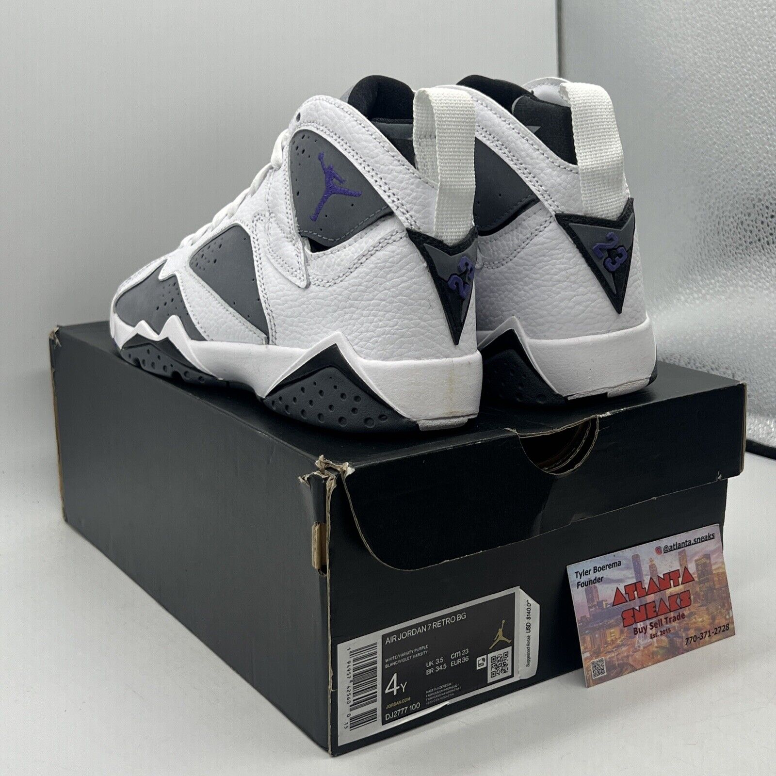 Nike Air Jordan 7 Retro Flint GS White Gray Purple DJ2777-100 Youth Size 4Y