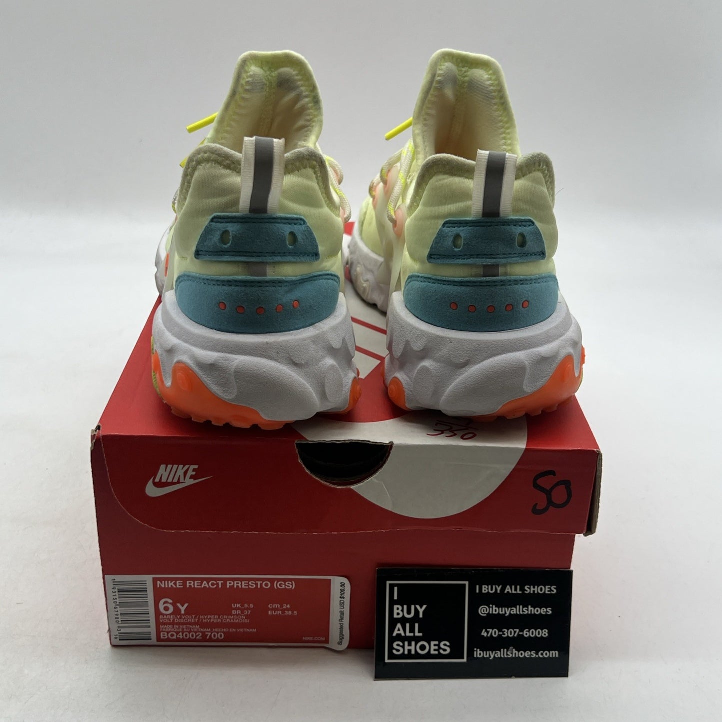 Size 6Y - Nike React Presto GS Barely Volt Unisex Big Kid’s (BQ4002-700)