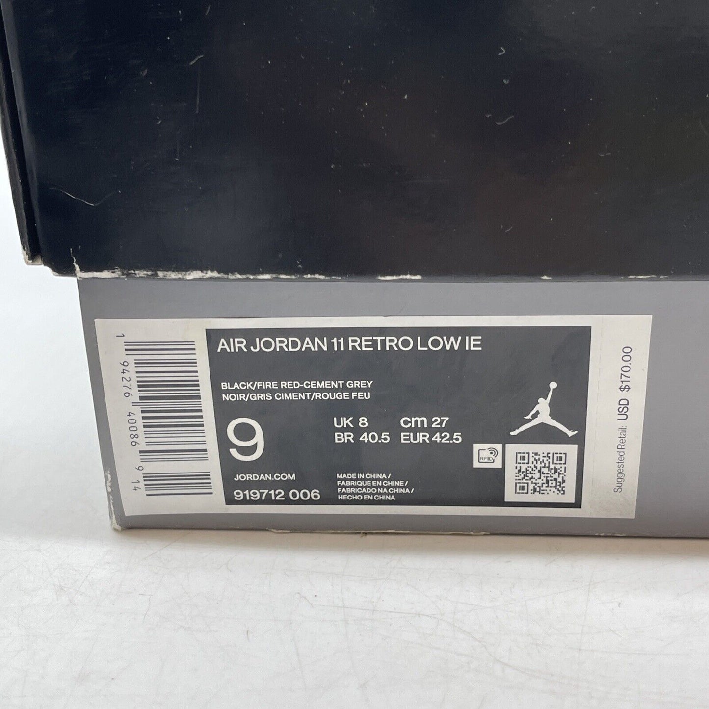 Size 9 - Air Jordan 11 Retro IE Low Black Cement Grey White (919712-006)