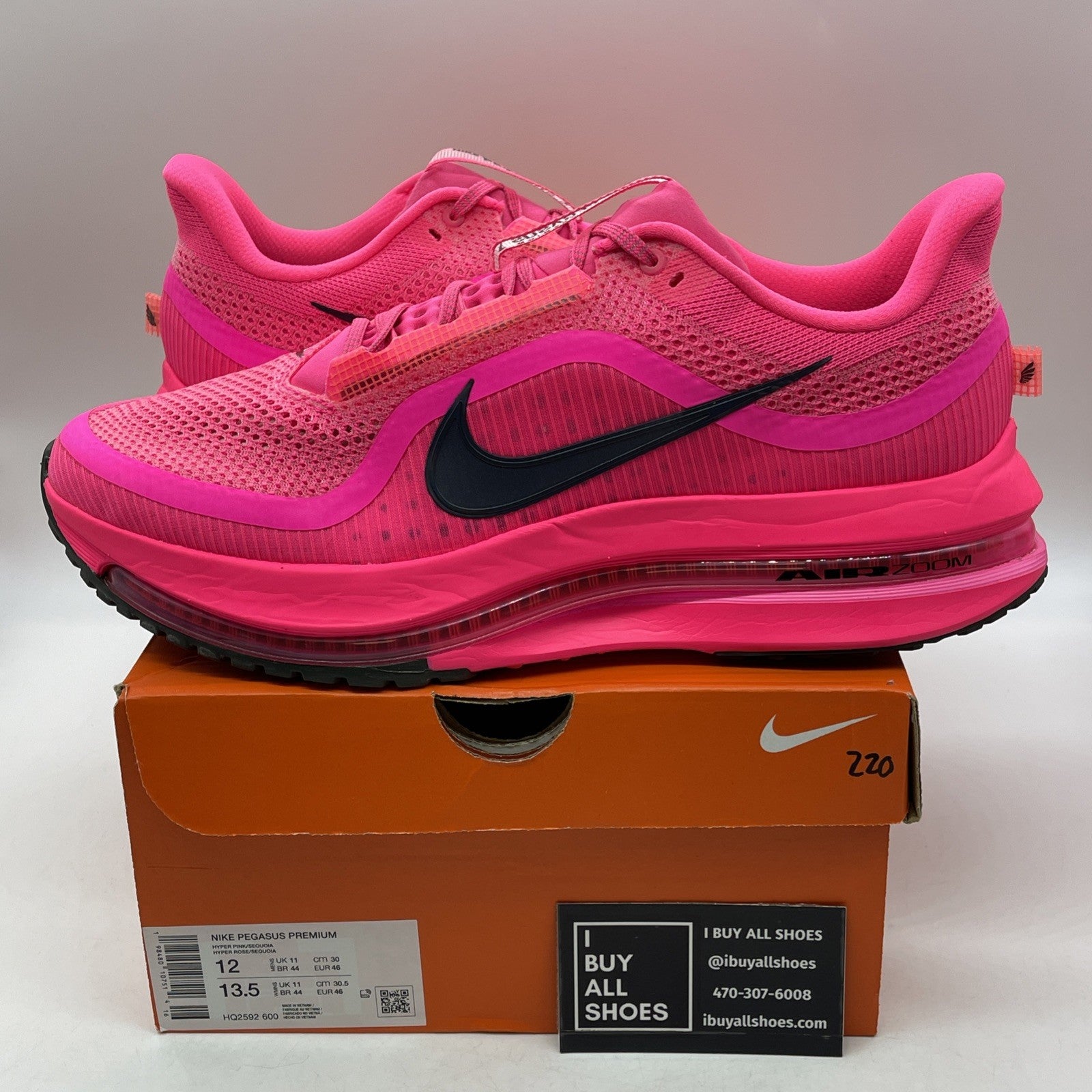 Size 12 - Nike Pegasus Premium Hyper Pink Black Suede Leather (HQ2592-600)
