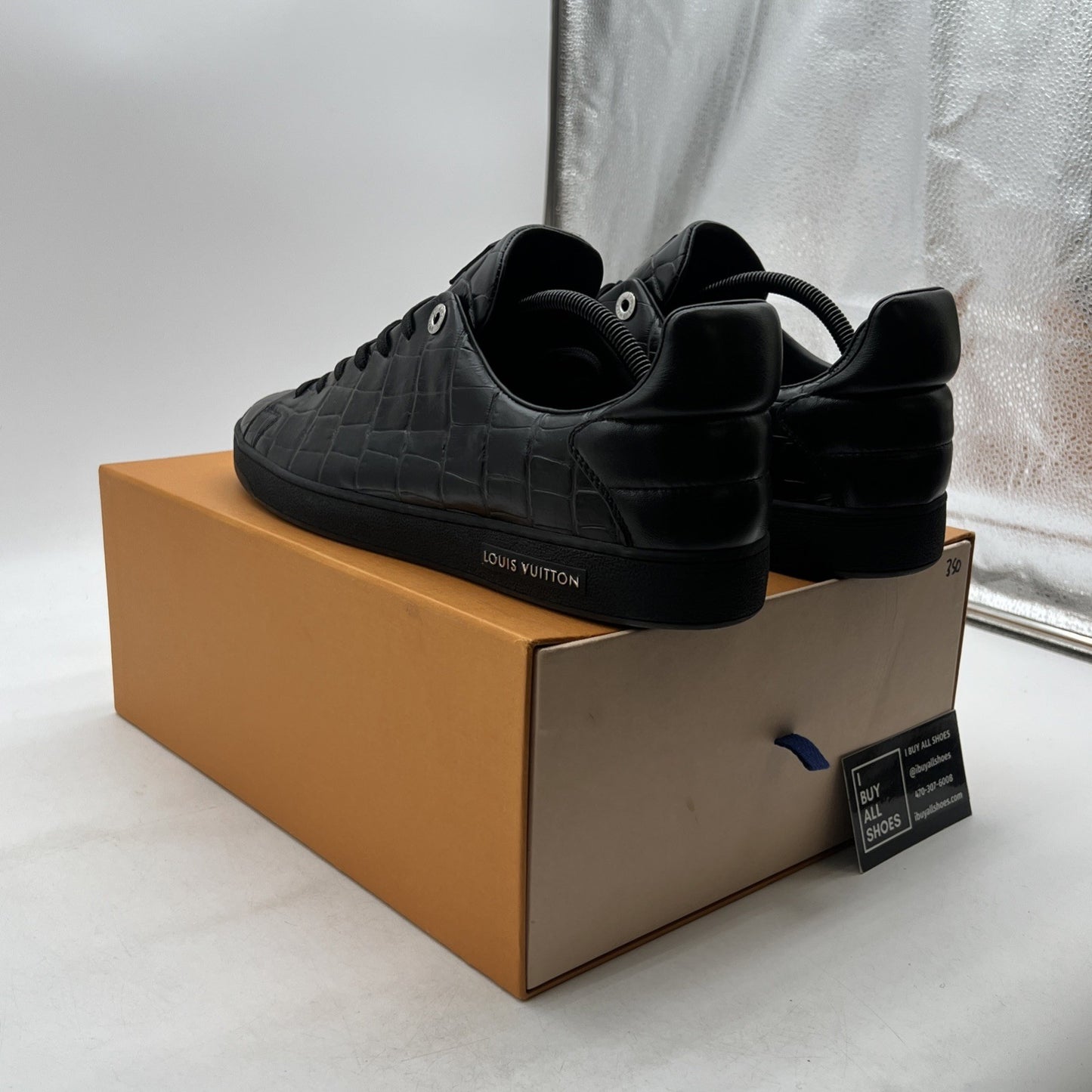 Size 10.5LV - LOUIS VUITTON MEN BLACK CROCODILE LEATHER SHOES SNEAKERS