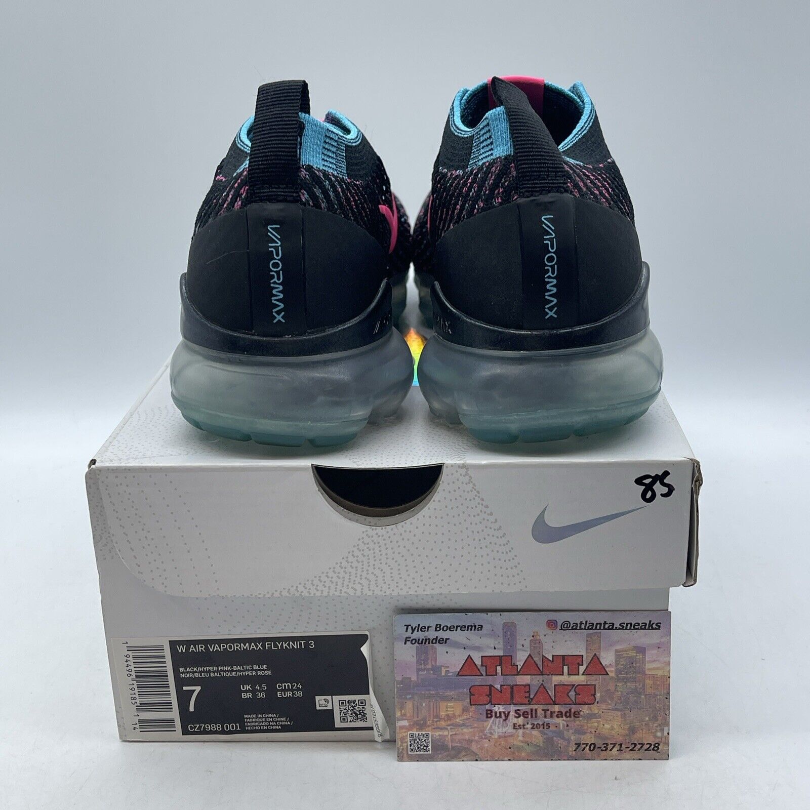 Size 7W - Nike Air VaporMax Flyknit 3 Black Hyper Pink Blue Black (CZ7988-001)