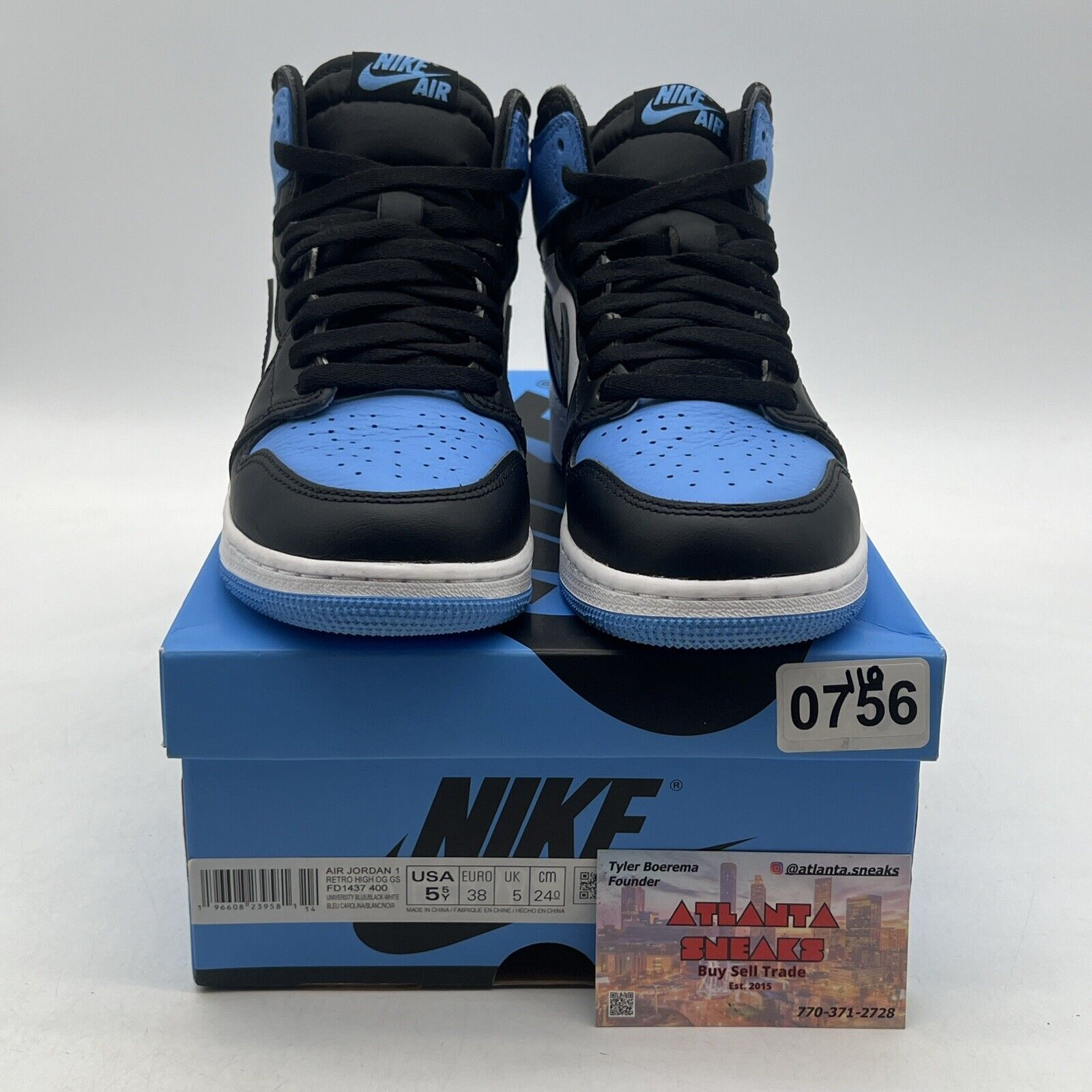 Size 5.5Y - Jordan 1 High Retro OG  University Blue /Black-White