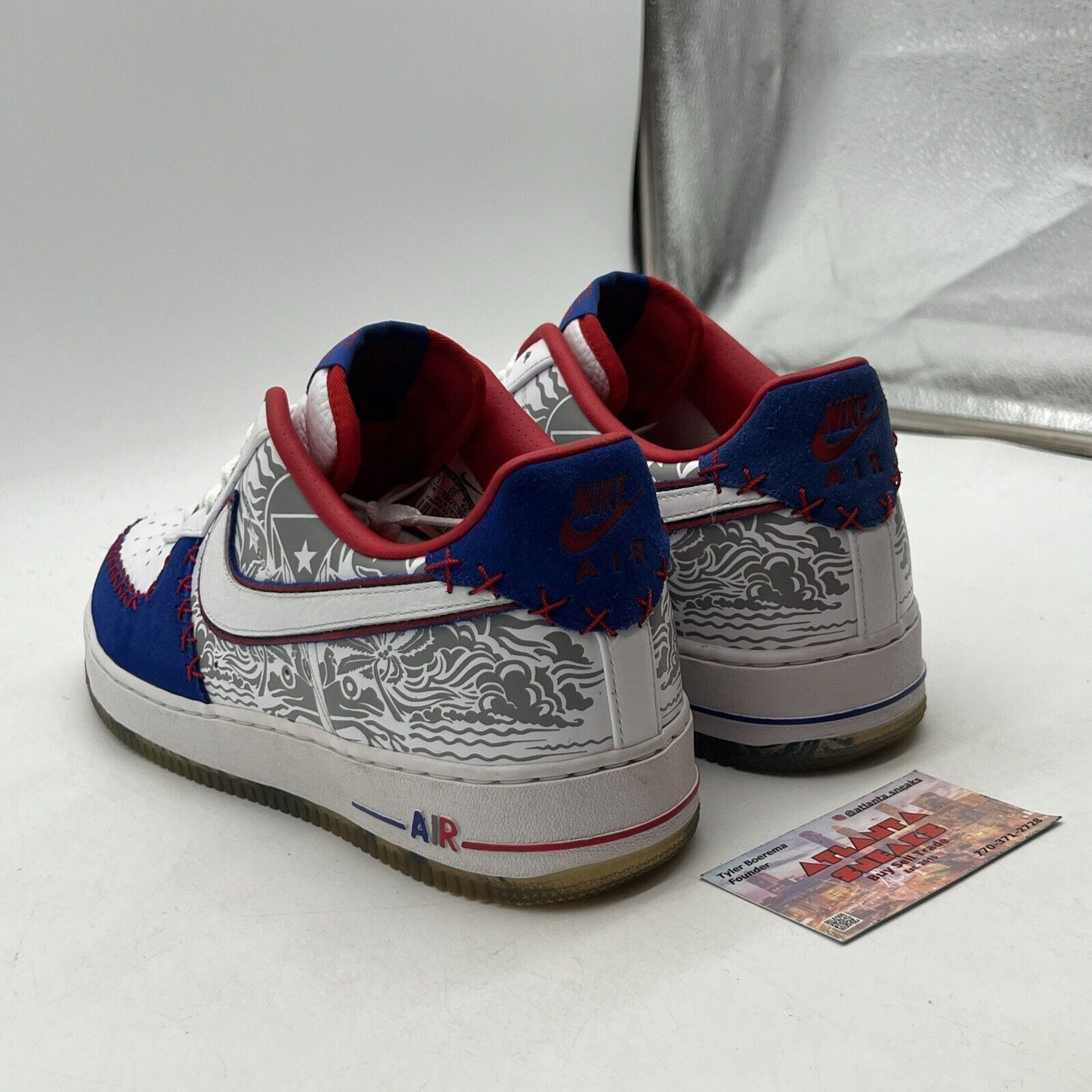 Size 11 - Nike Air Force 1 Puerto Rico Blue White Red Leather (579941-100)