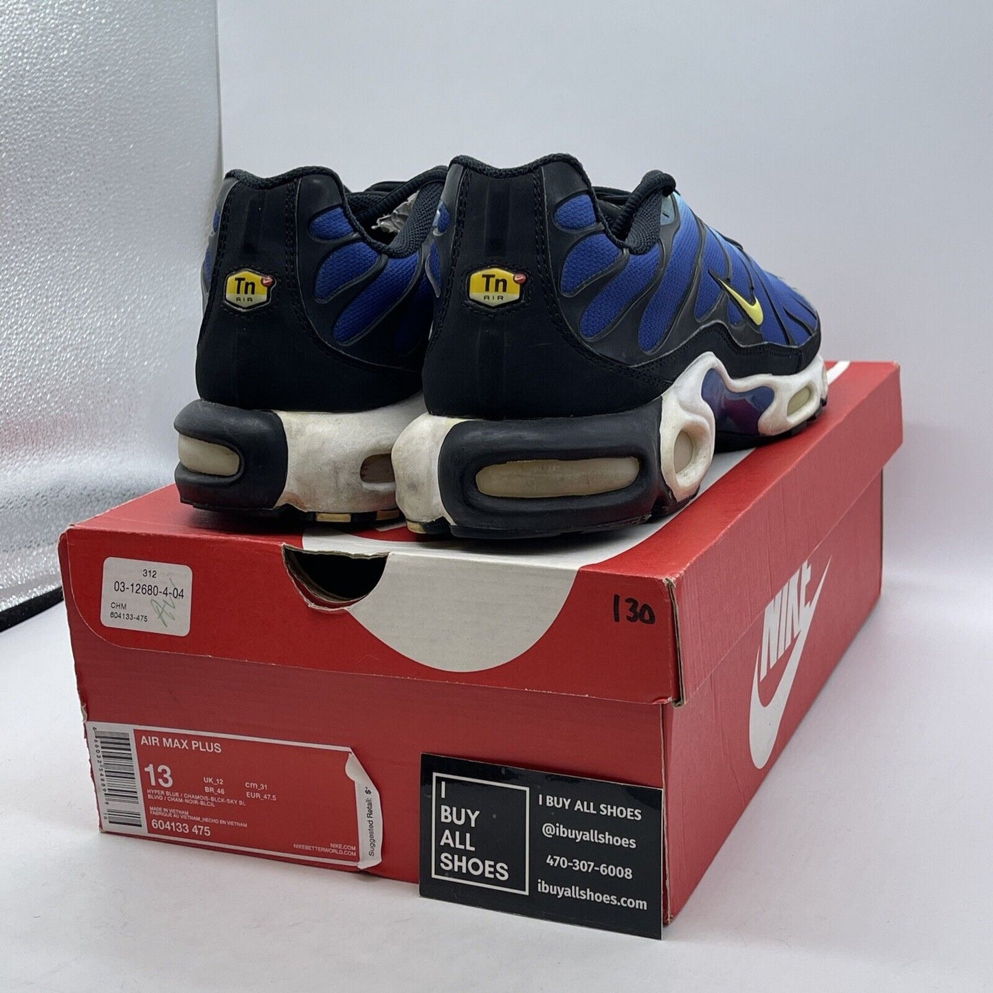 Size 13 - Nike Air Max Plus Hyper Blue White Black Suede Leather (604133-475)