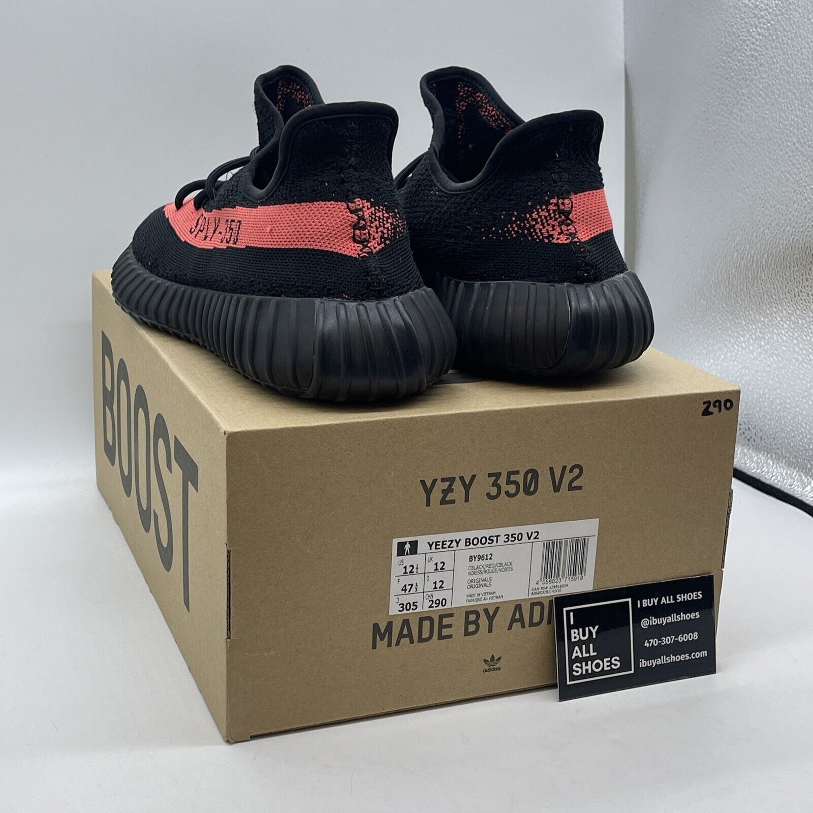 Size 12.5 - adidas Yeezy Boost 350 V2 Low Red Stripe Black Suede (BY9612)