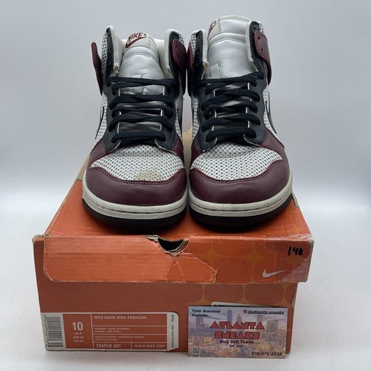 Size 10 - Nike Dunk Premium High Red grey Burgundy Leather Suede (306968-601)