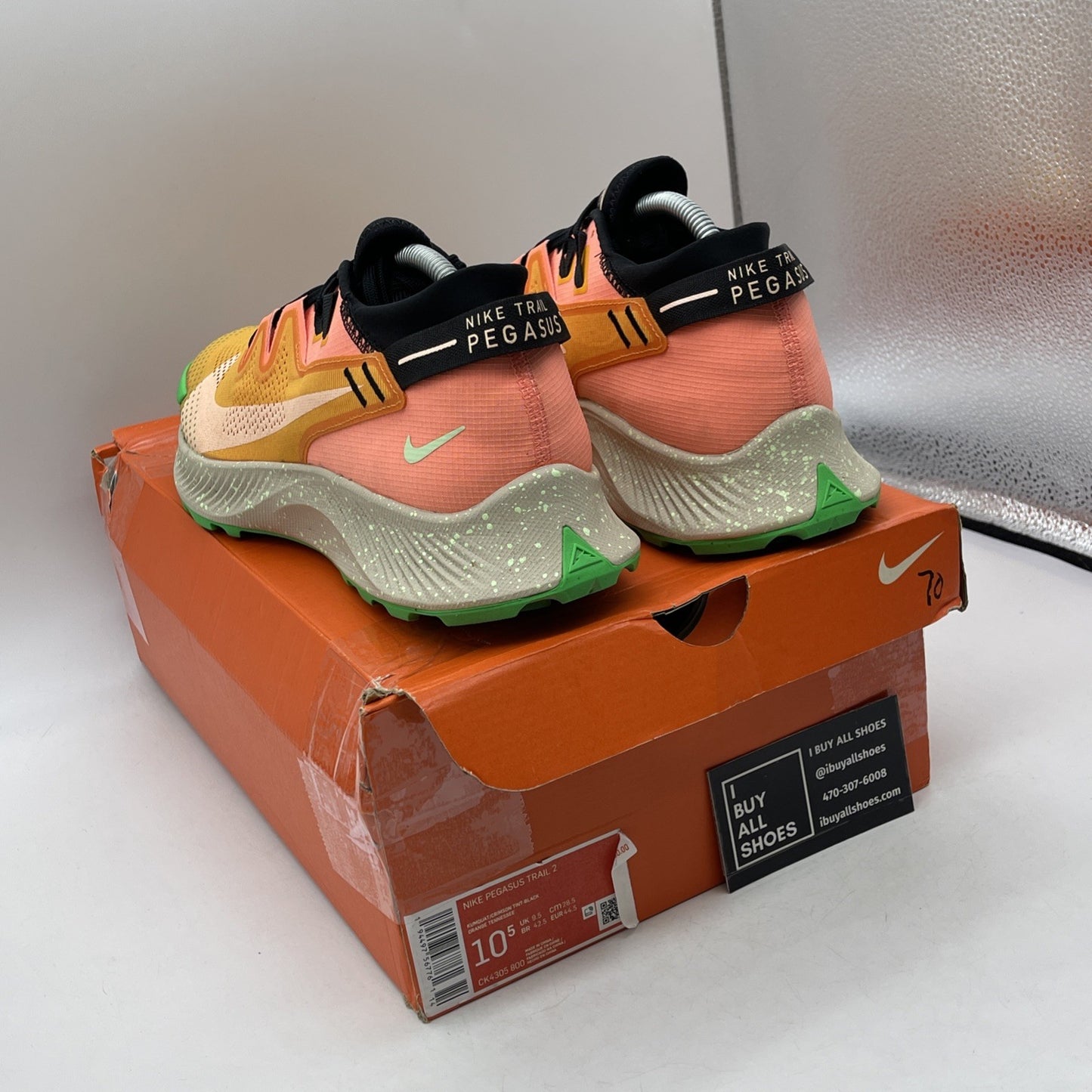 Size 10.5 - Nike Pegasus Trail 2 Bright Mango Pink Green Suede (CK4305-800)