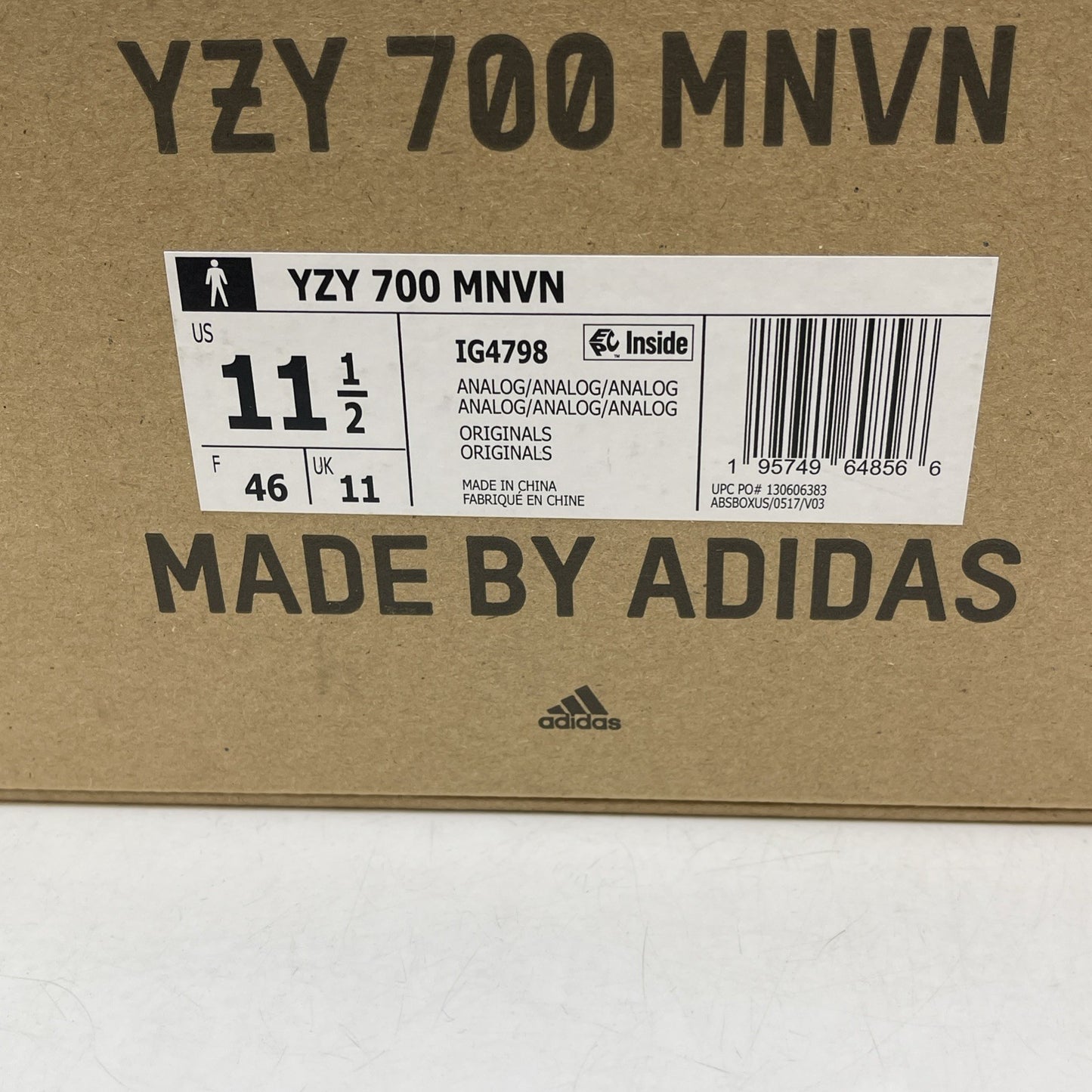 Size 11.5 - adidas Yeezy Boost 700 MNVN Laceless Analog White Black (IG4798)