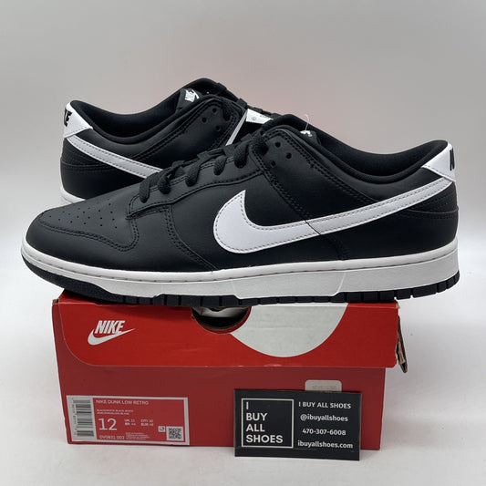 Size 12 - Nike Dunk Low Black Panda 2.0 White Leather (DV0831-002)