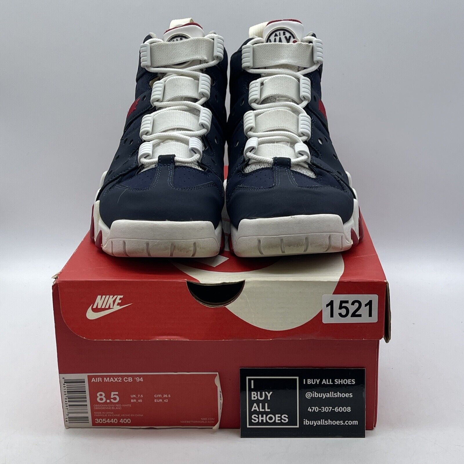Size 8.5 - Nike Air Max 2 CB 94 Obsidian Blue Red White Suede (305440-400)