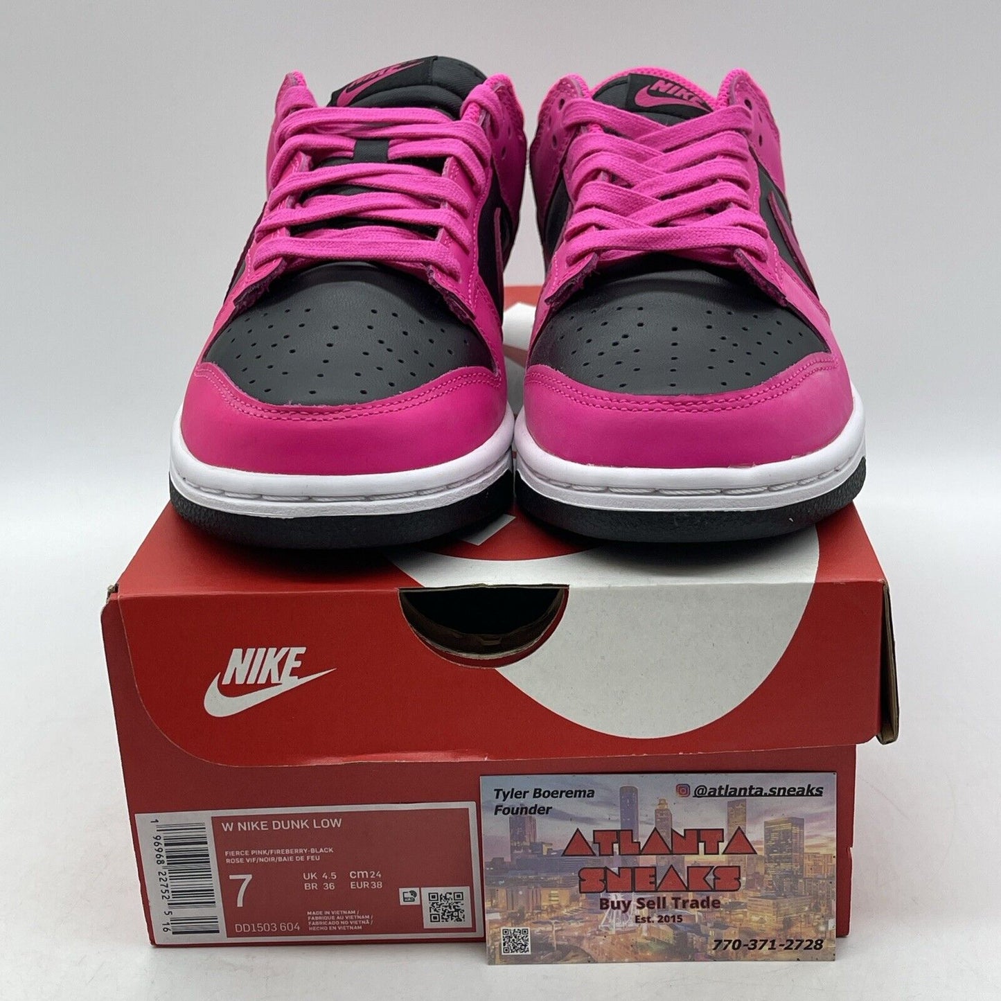 Size 7W - Nike Dunk Low Fierce Pink Black White Leather (DD1503-604)