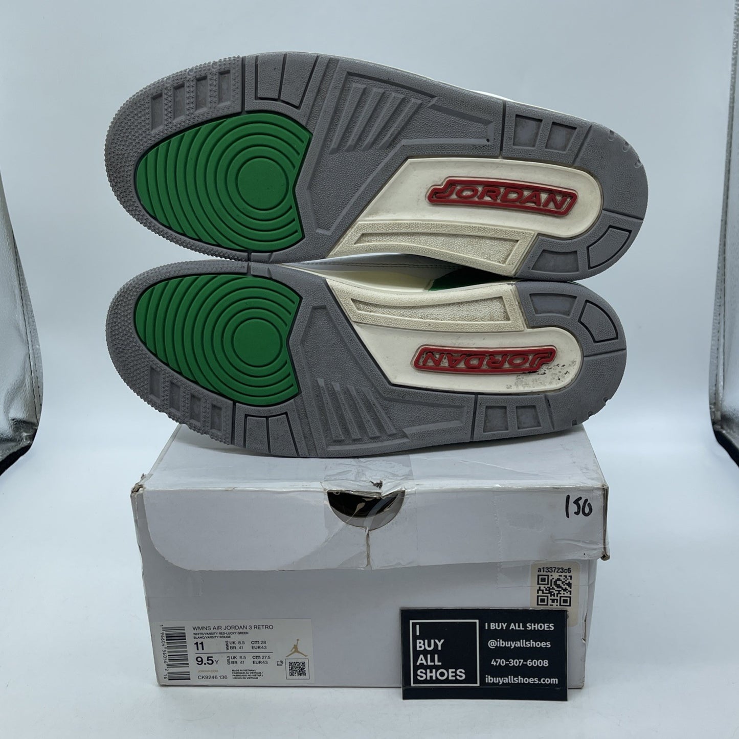 Size 11W - Jordan 3 Retro Lucky Green Grey White Suede Leather (CK9246-136)