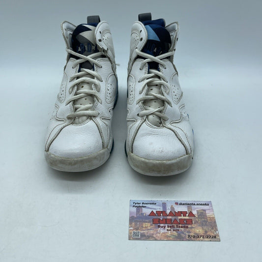 Size 4.5 (GS) - Jordan 7 Mid French Blue White Green Grey Leather (304774-107)