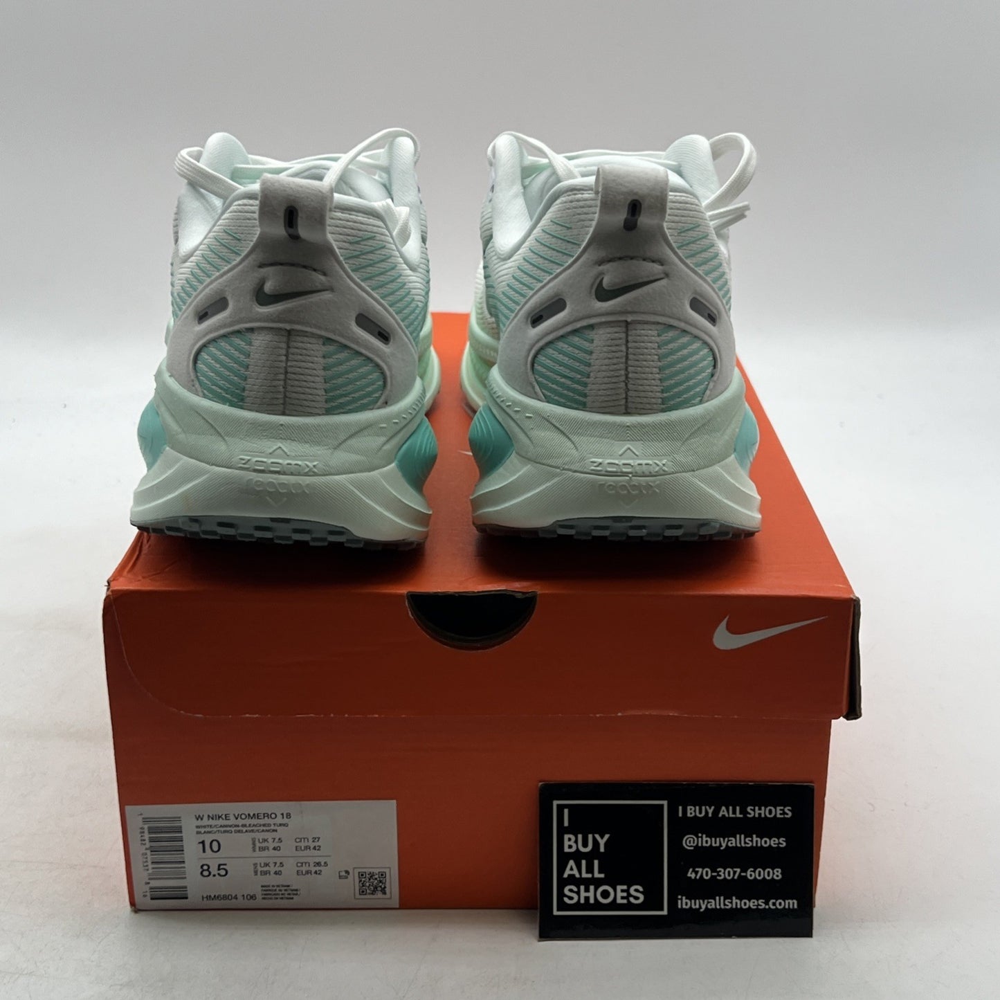 Size 10W - Nike WMNS Zoom Vomero 18 Running ZoomX ReactX White Turq (HM6804-106)