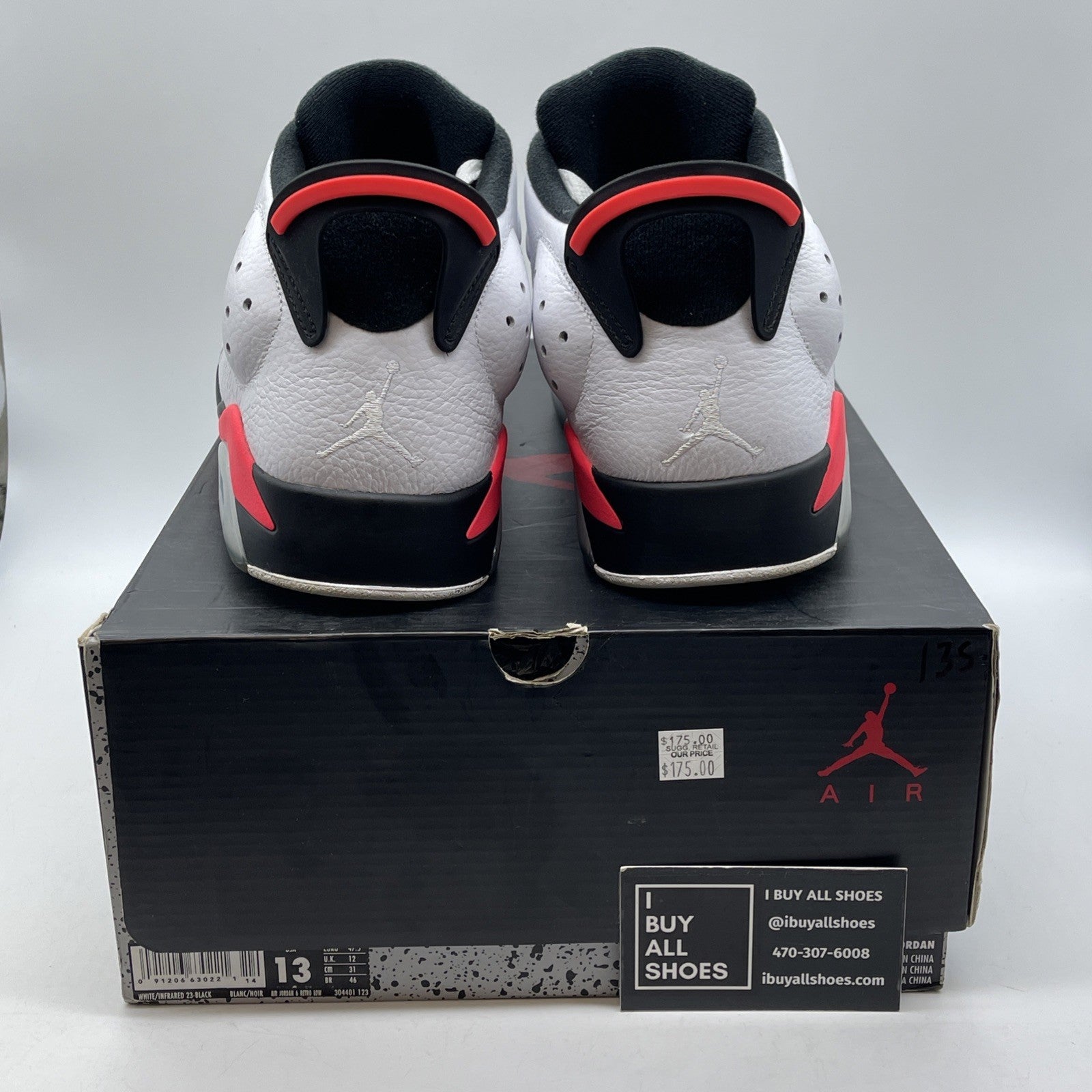 Size 13 - Air Jordan 6 Low White Infrared Pink Black Leather (304401-123)