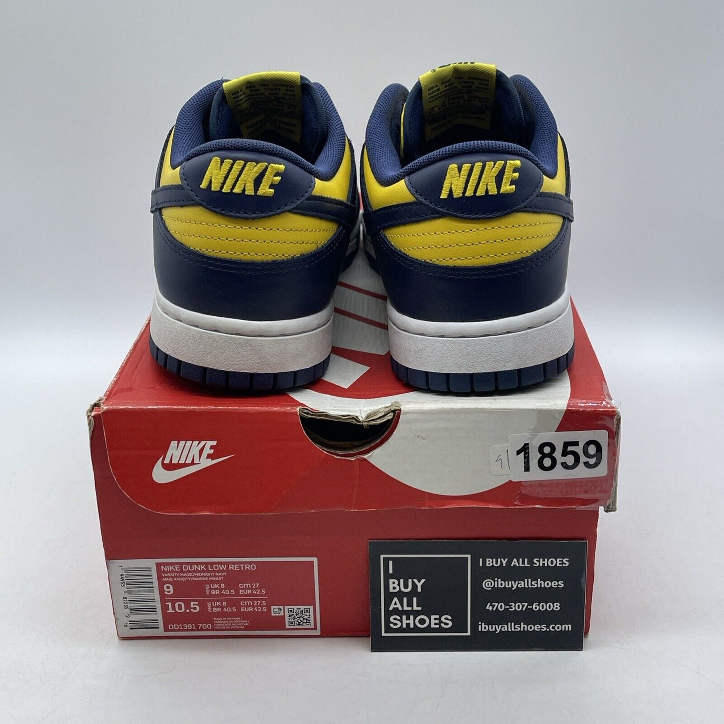 Size 9 - Nike Dunk Low Michigan Yellow Blue White Leather Suede (DD1391-700)