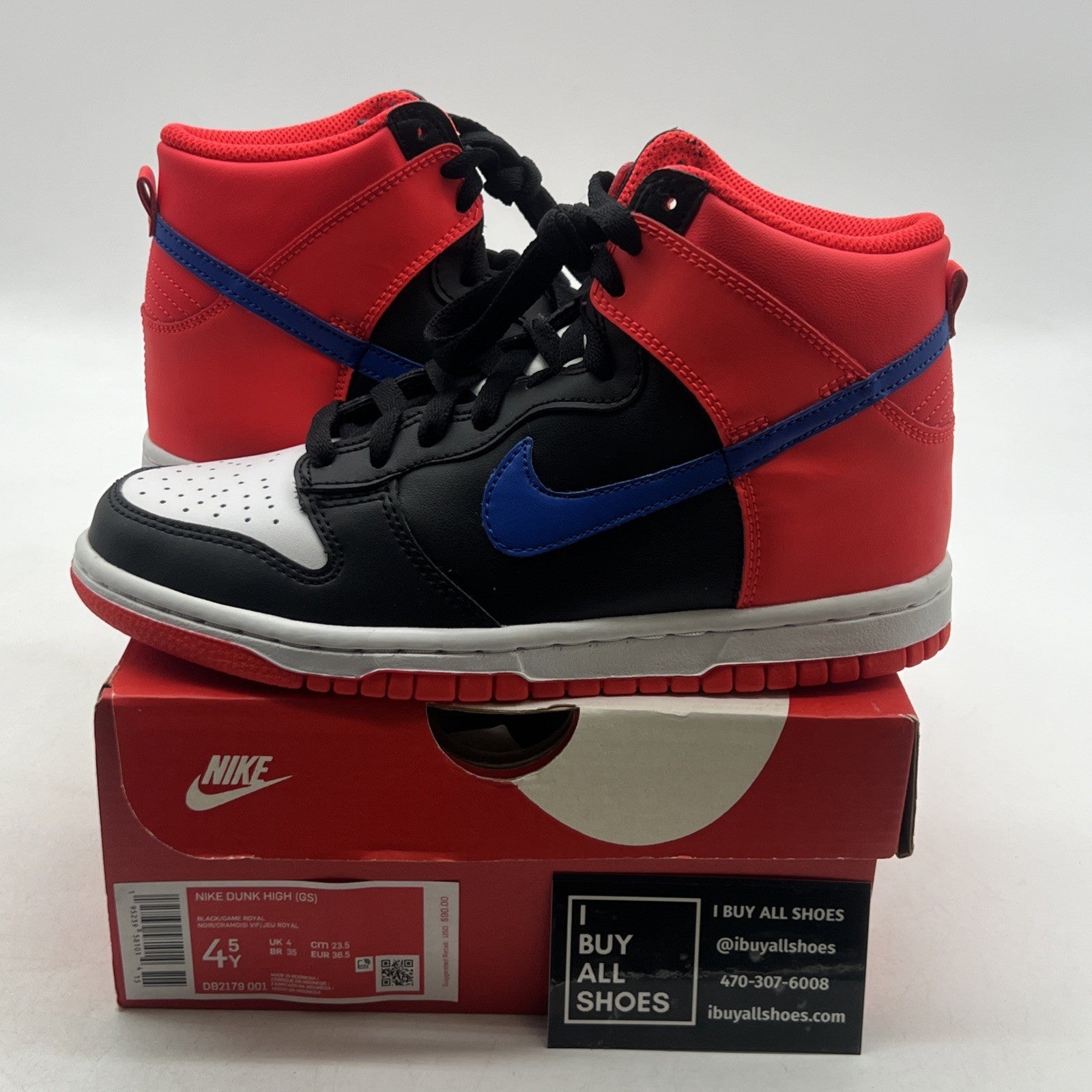 Size 4.5Y - Nike Dunk High GS - Knicks - Black / Game Royal (DB2179-001)