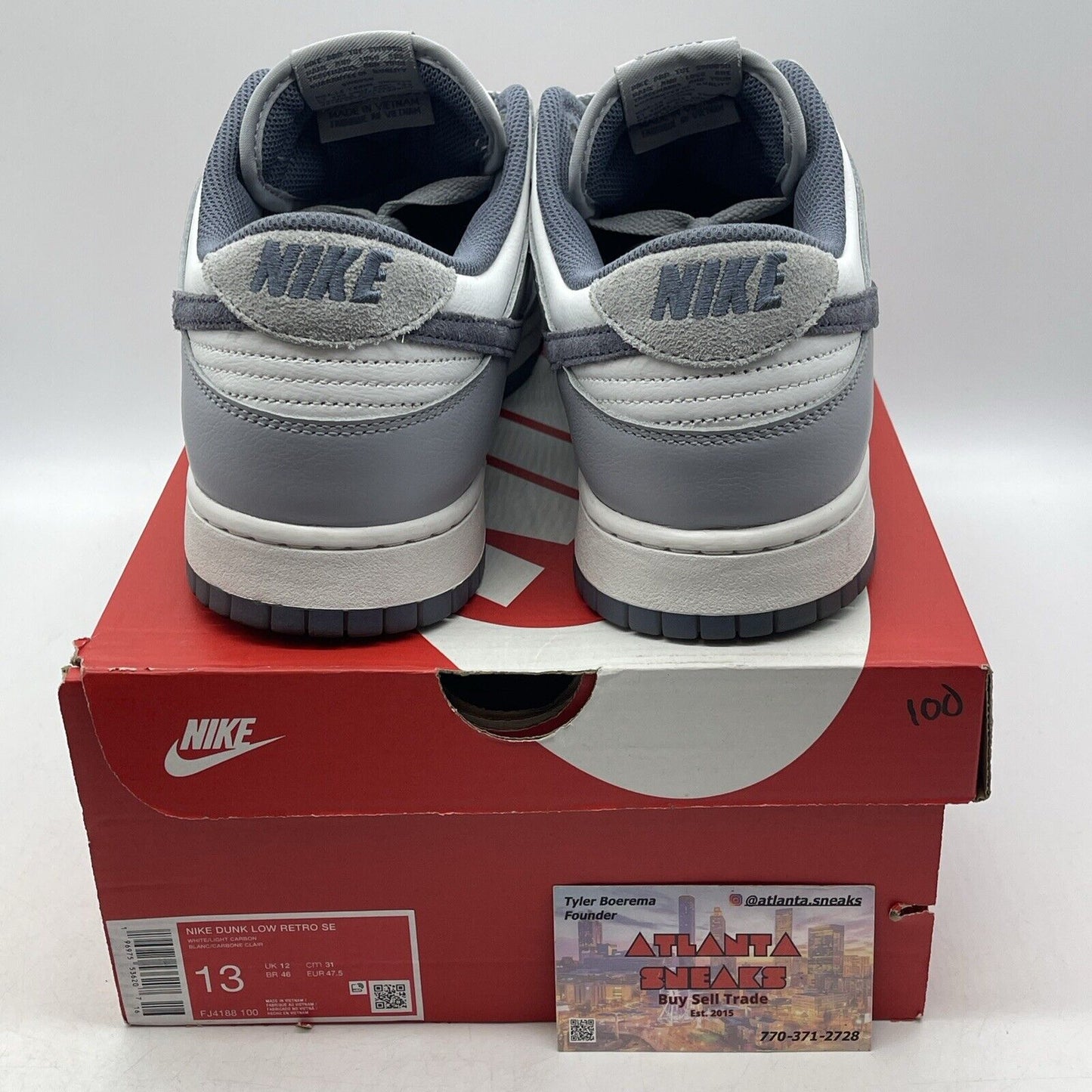 Size 13 - Dunk Low Light Carbon Grey White Leather (FJ4188-100)