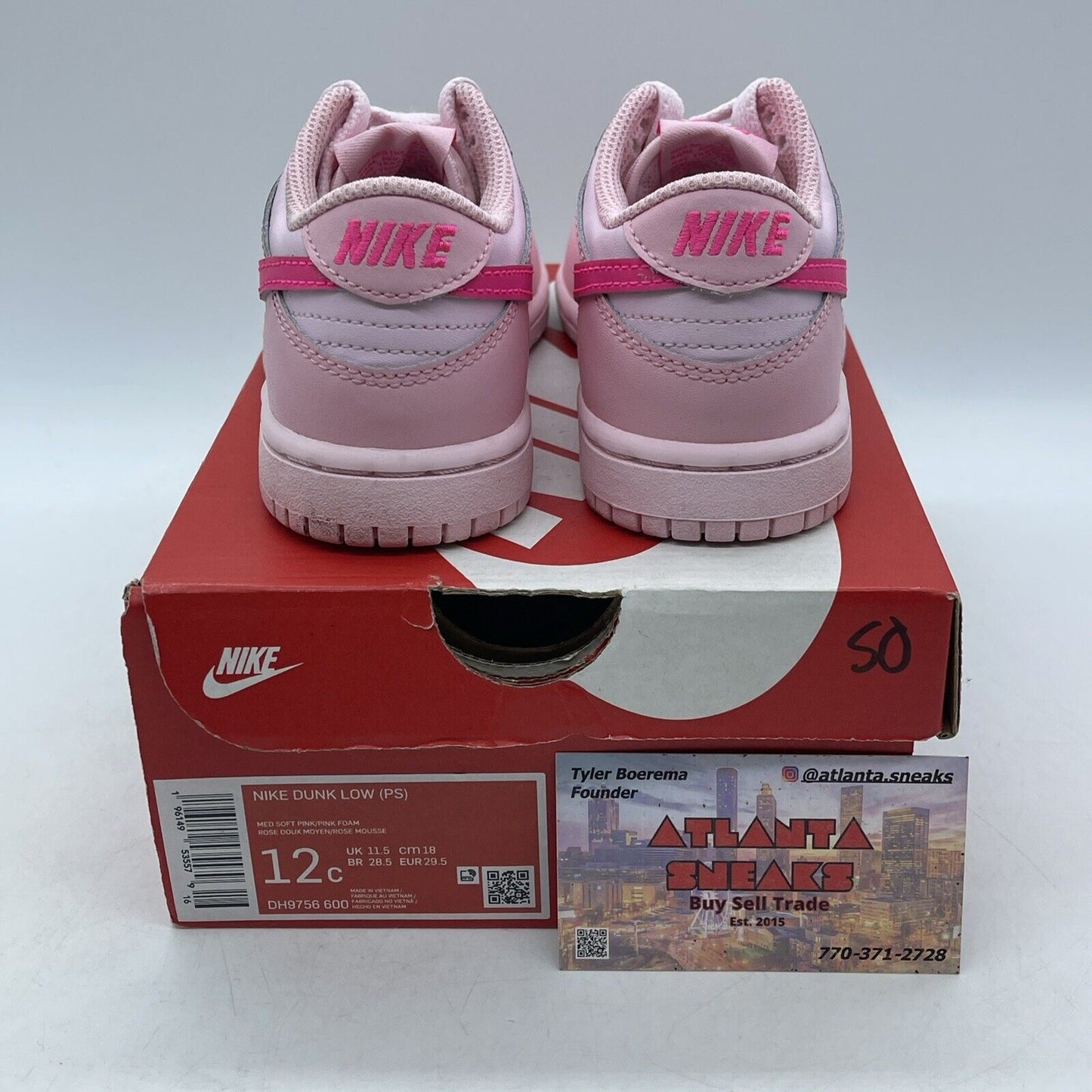 Size 12 (PS) - Nike Dunk Low Triple Pink Leather (DH9756-600)