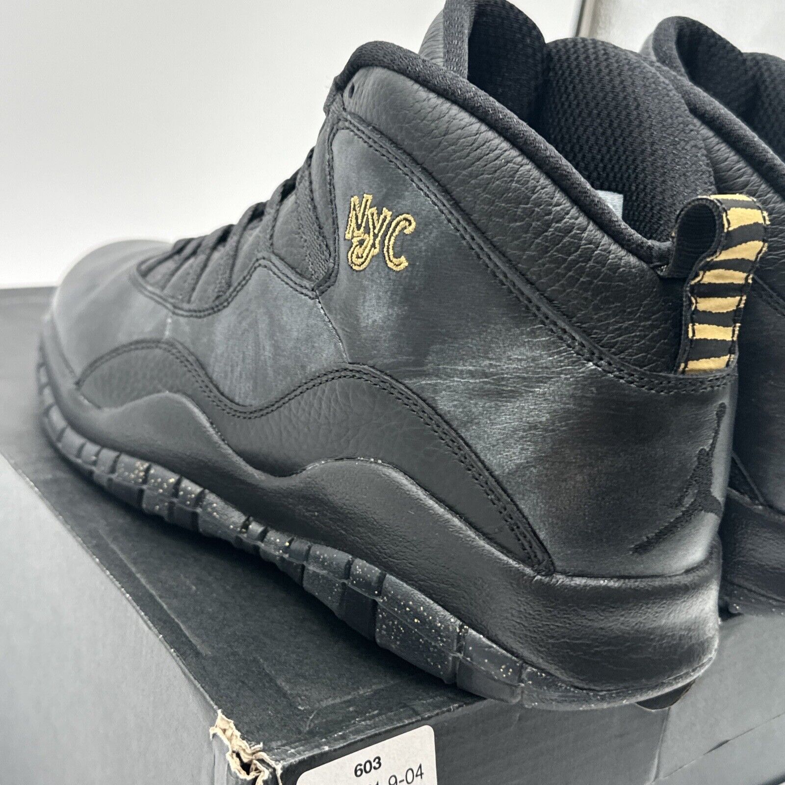 Size 10 - Jordan 10 Retro NYC 2016 Black Shiny Gold Icy Sole Tumbled Leathers