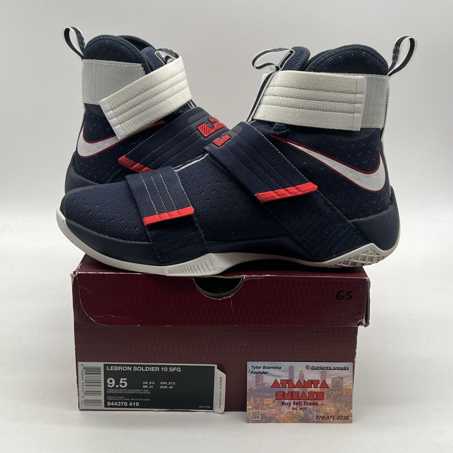 Size 9.5 - Nike LeBron Soldier 10 Navy Red White (844378-416)