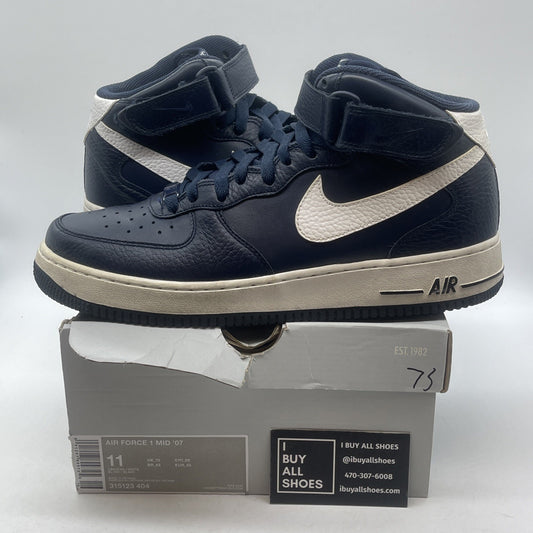Size 11 - Nike Air Force 1 Mid Obsidian White Blue Leather (315123-404)