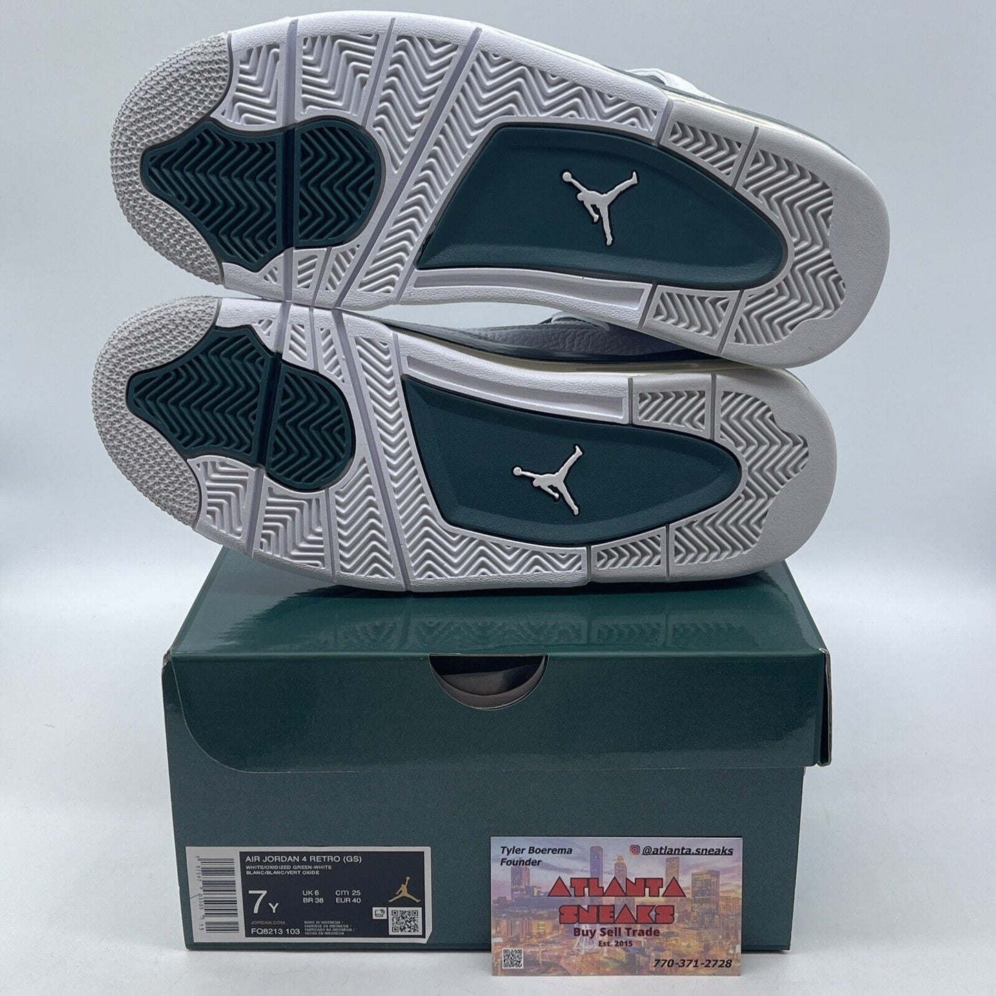 Size 7Y - Jordan 4 Retro White/Oxidized Green-White Leather (FQ8213 103)