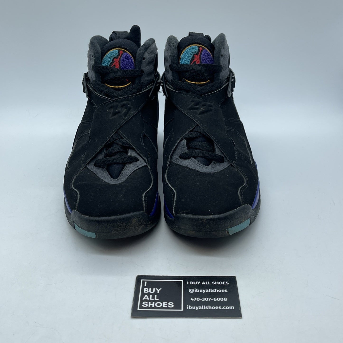 Size 8 - Jordan 8 Retro Aqua 2015 Black Grey Purple Blue Suede (305381-025)