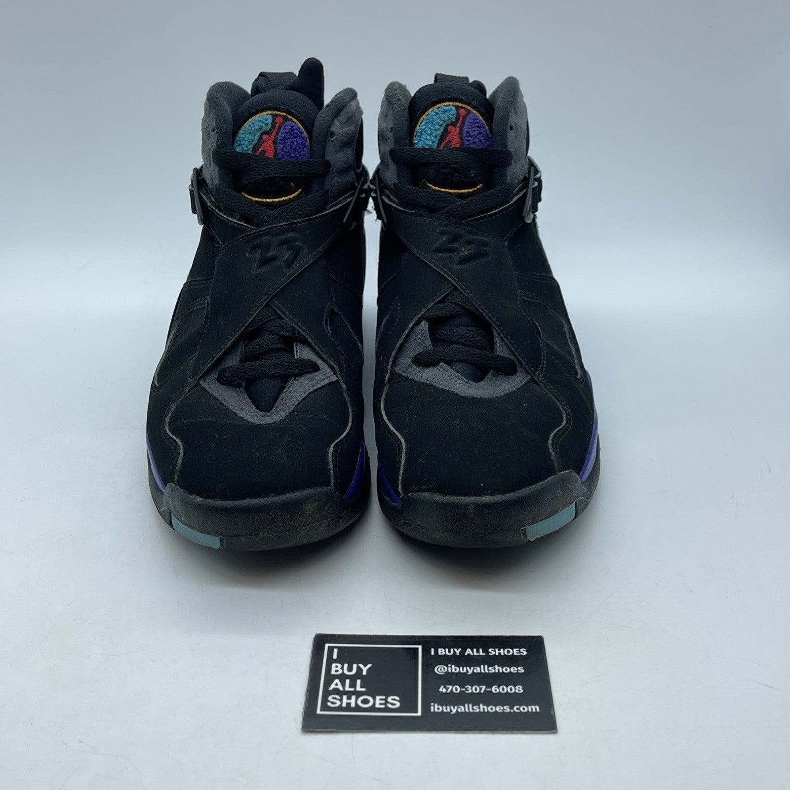 Size 8 - Jordan 8 Retro Aqua 2015 Black Grey Purple Blue Suede (305381-025)