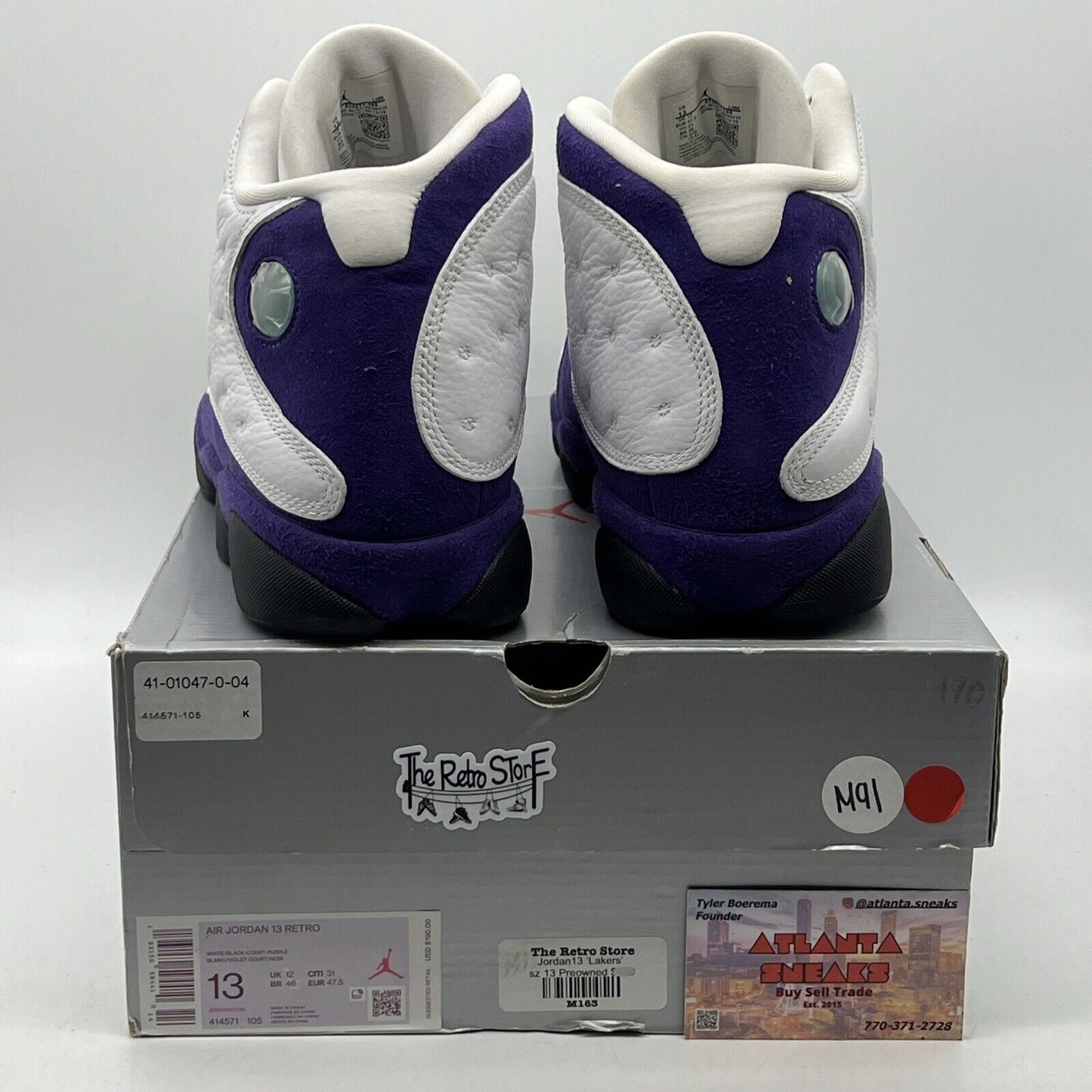 Size 13 - Air Jordan 13 Retro Lakers White Purple Black Leather Suede 414571-105