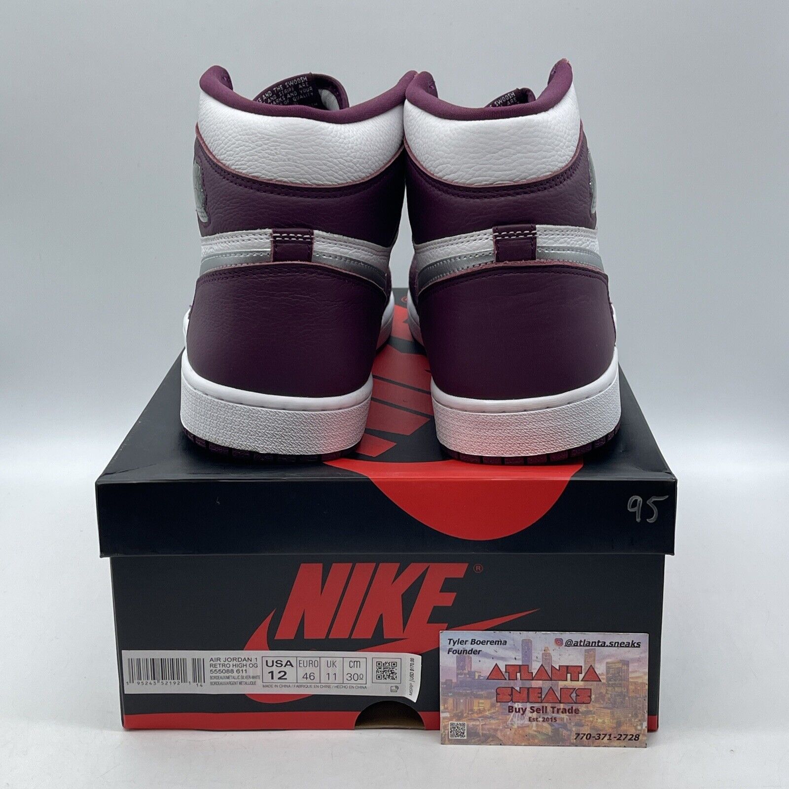 Size 12 - Jordan 1 Retro High OG Bordeaux Burgundy White Leather (555088-611)